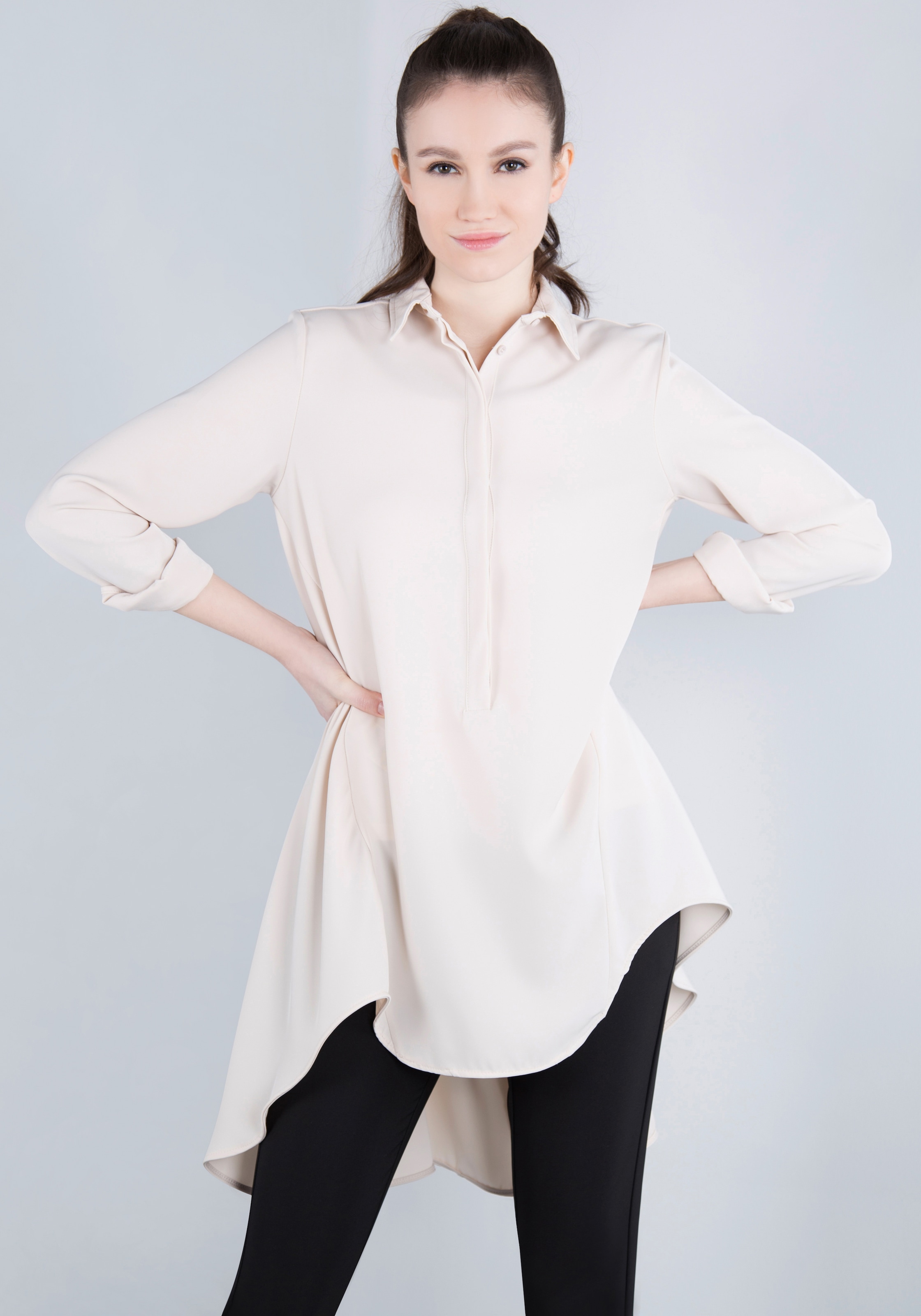 IMPERIAL Klassische Bluse »IMP-C ED3BEW«, fliessende Vokohila Longbluse