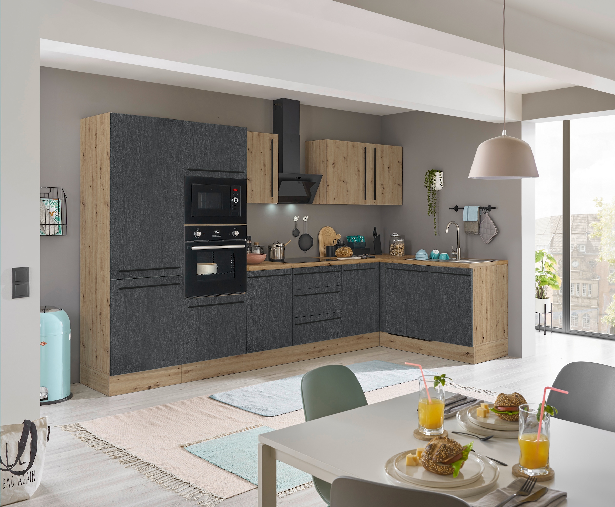 KOCHSTATION Winkelküche »Florida, Stellbreite 340x175 cm« wahlweise mit E-Geräten, mit Softclose für Türen und Schubkästen