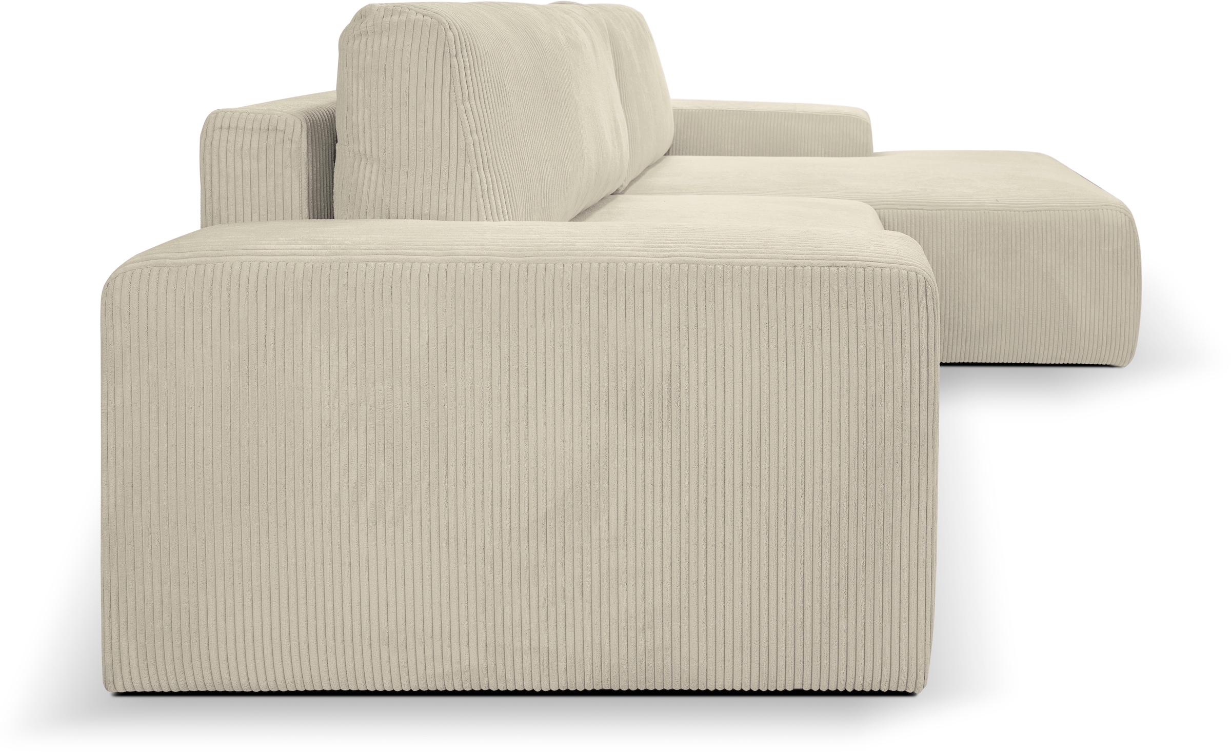 WERK2 Ecksofa »Hugo-L, kuschelweiche Trendstoffe Cord und Breitcord, L-Form«, Design Ecksofa in Cord mit Schlaffunktion & Bettkasten, Breite 267cm