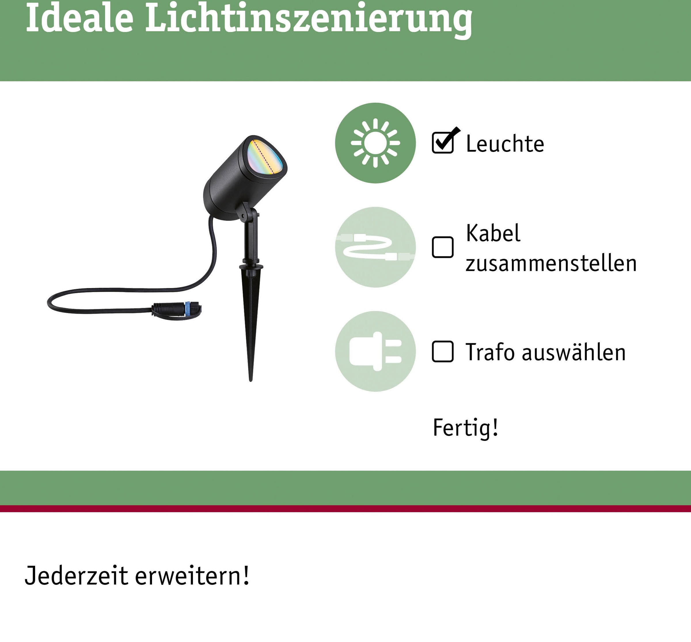 Paulmann LED Gartenstrahler »Plug & Shine Spot Shira«, 1 flammig, RGBW Zigbee 2000-6500K