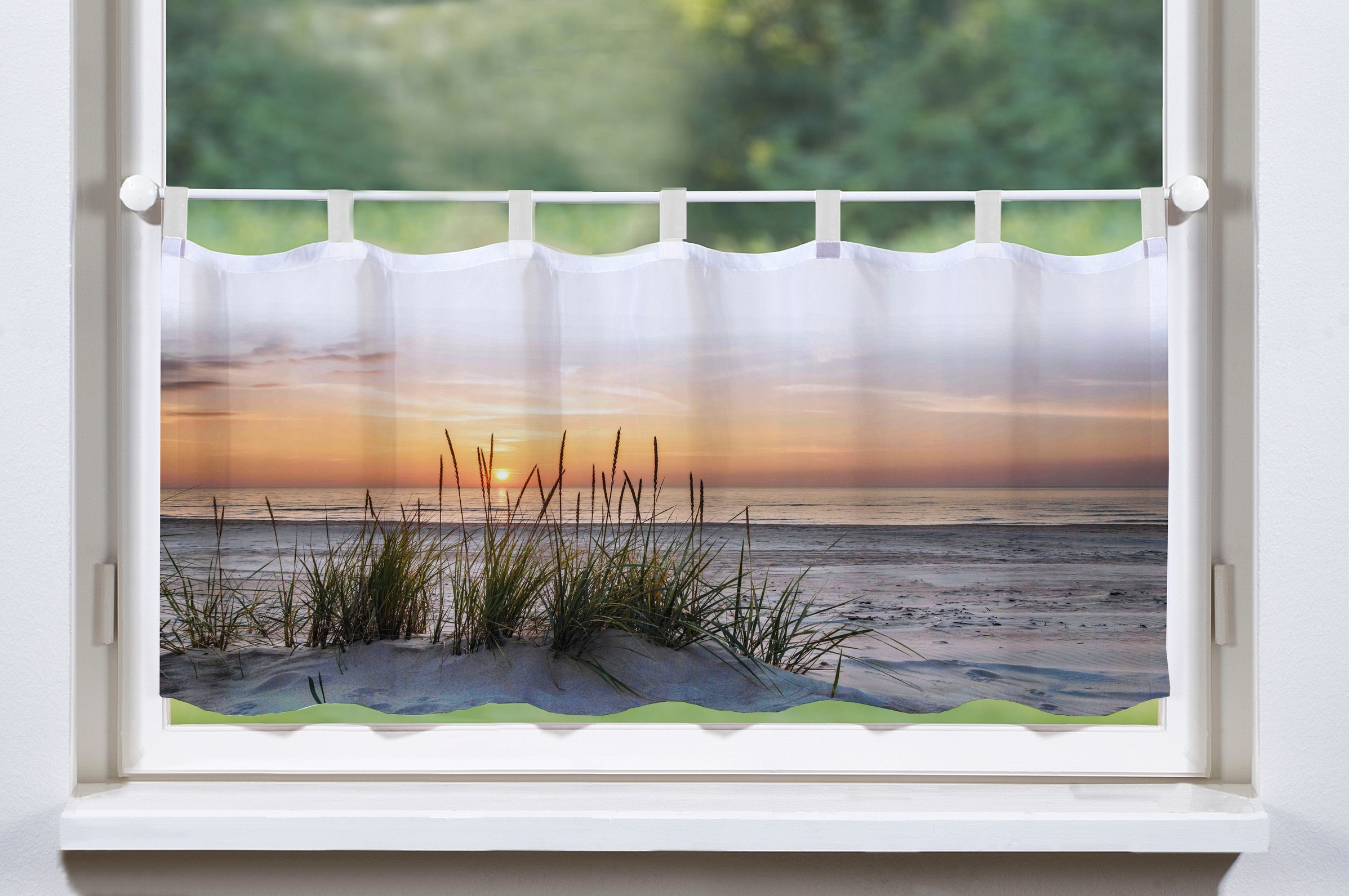 HOME WOHNIDEEN Scheibengardine "EVENING" Schlaufen 1 Stk. tlg. HxB: 45x120, Dekostoff Digitaldruck