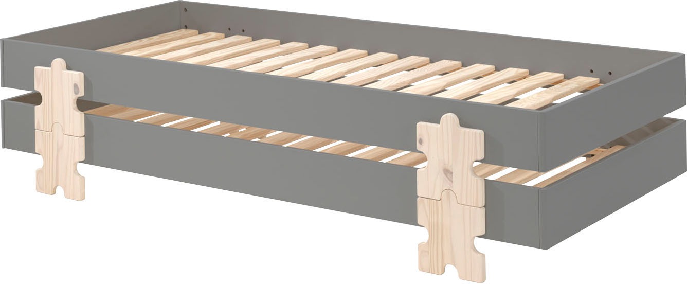 Vipack Kinderbett »Modulo, stapelbares Einzelbett, inkl. Rolllattenrost, 2 Farben«, (B/H/T ca. 203,6x93,8x48cm, Fuß Puzzle massiv, Bettseiten MDF lackiert), Liegefläche 90/200 cm, einzeln oder als 2-er Set erhältlich