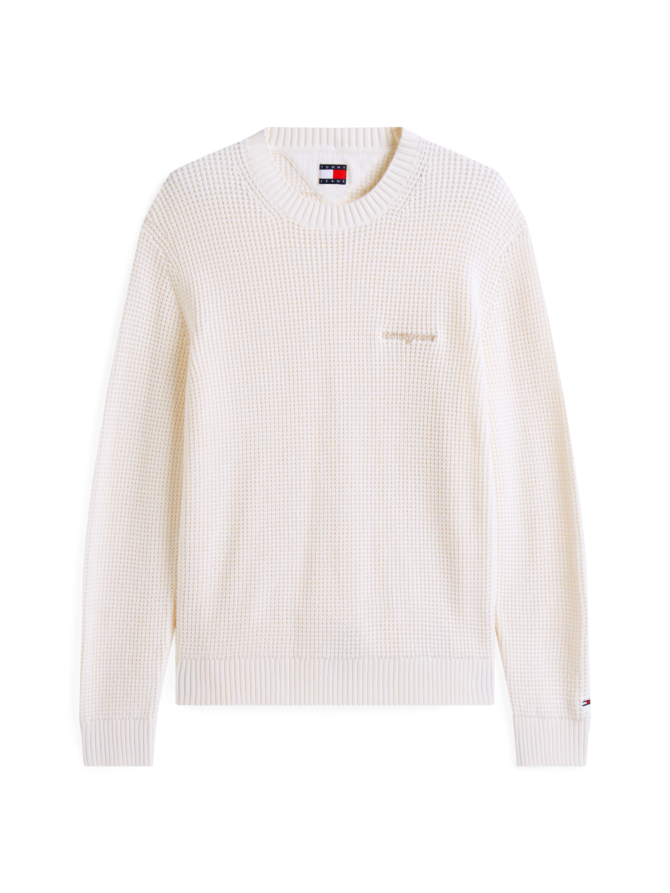 Tommy Jeans Strickpullover »TJM SCRIPT CHUNKY«, Regular Fit, Rundhals Waffelpique Strick