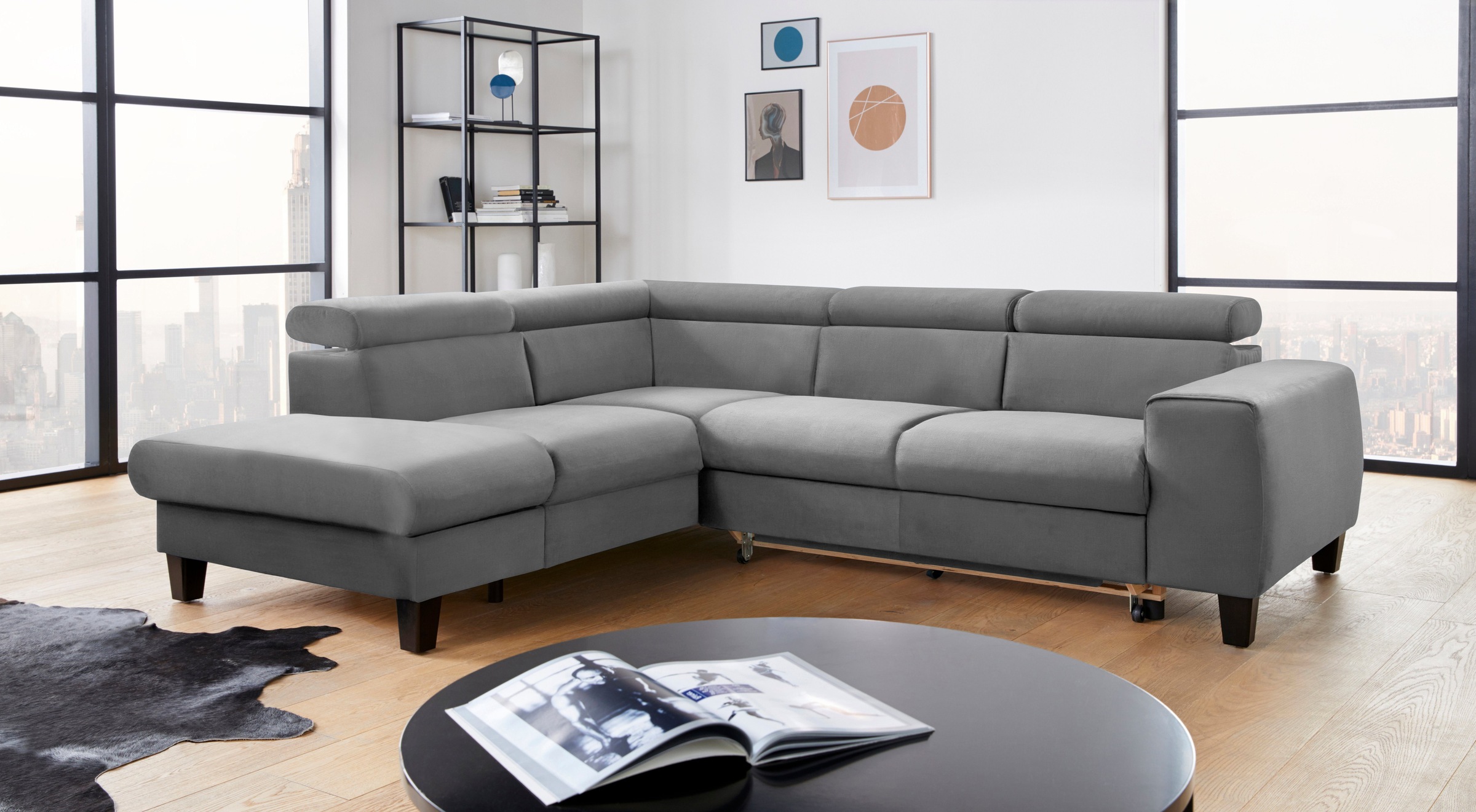 COTTA Polstergarnitur »Morven L-Form«, (Set), Set bestehend aus: Ecksofa mit Kopfteilverstellung & Hocker