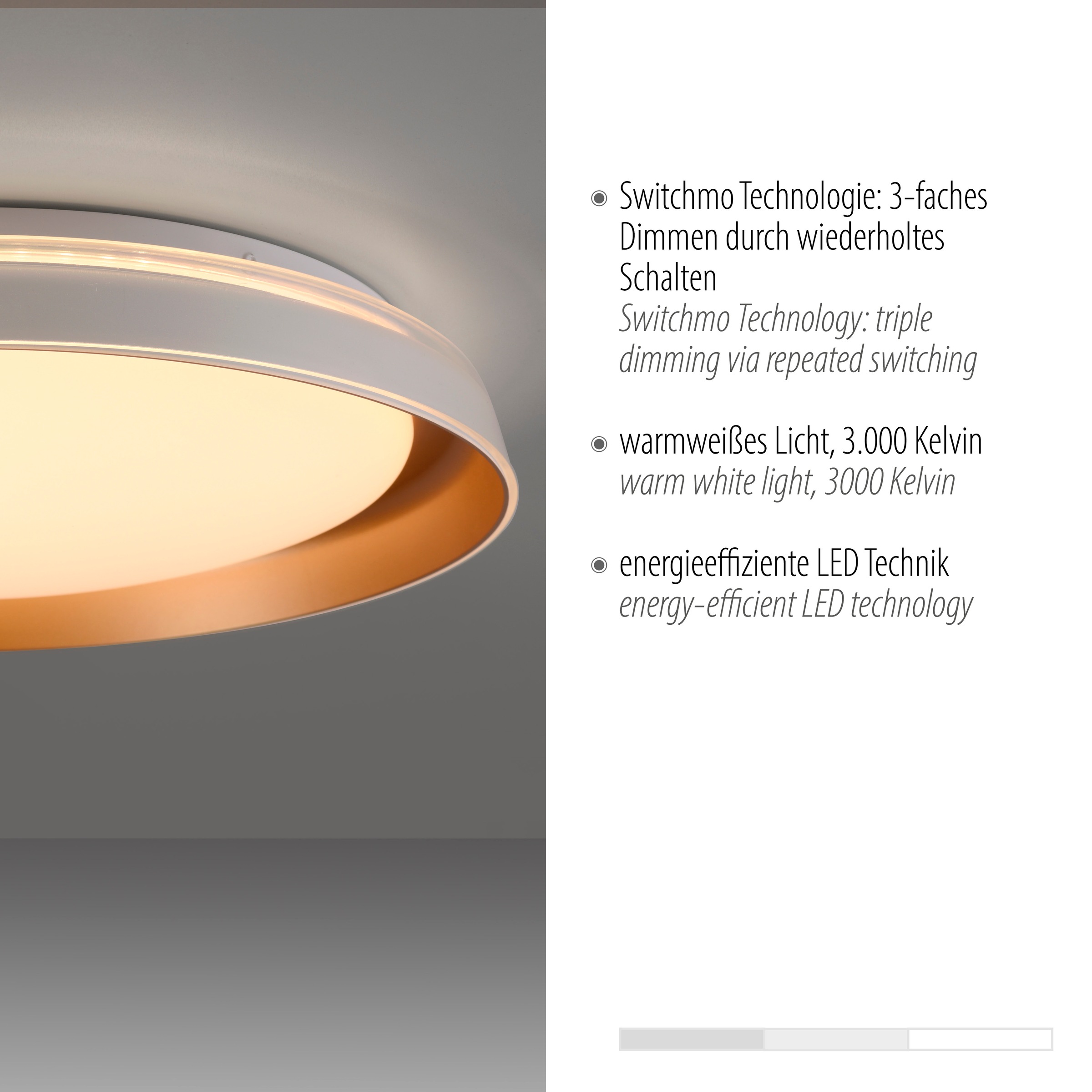 JUST LIGHT Deckenleuchte »SATI« LED-Board 1 Stk. Warmweiß LED, dimmbar, Switchmo, Memory, nach Trennung vom Netz