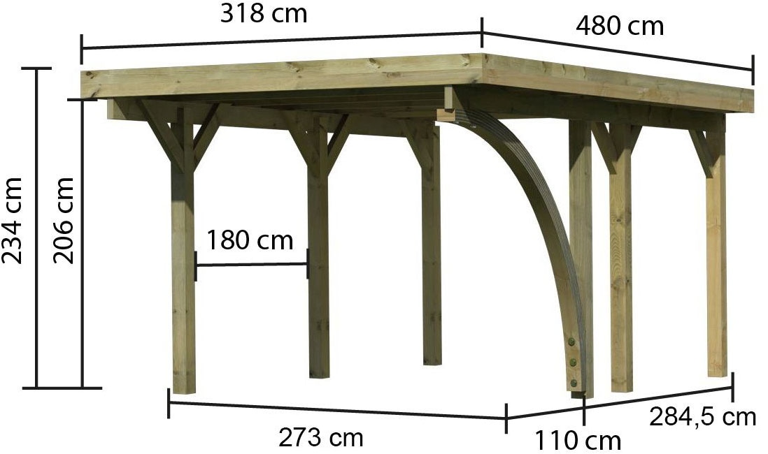 Karibu Einzelcarport »»Classic 1 SET« PVC-Dach Variante B, mit einem Einfahrtsbogen« Massivholz 250 cm KDI aus Masivholz
