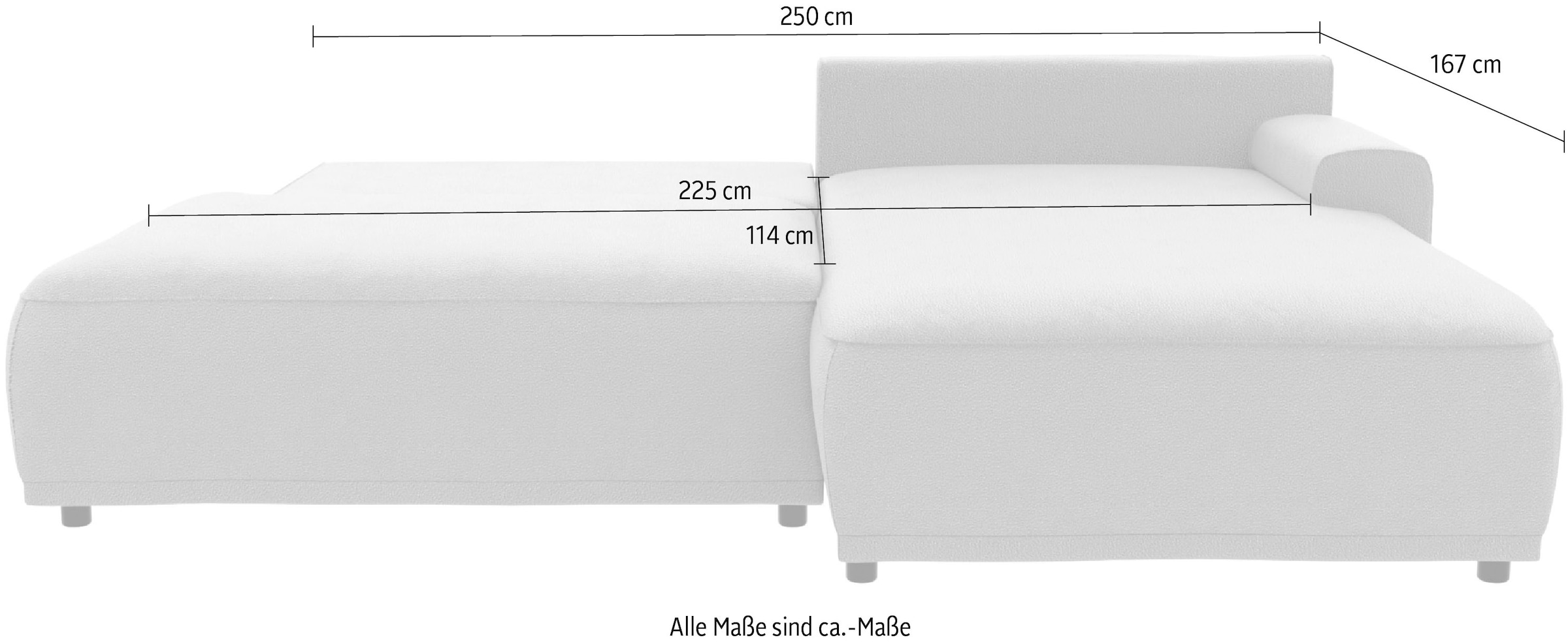 TRENDMANUFAKTUR Ecksofa »Fordon II, Schlafsofa mit Bettkasten, Couch in L-Form, Breite 250 cm«, in Struktur fein LEO, haustierfreundlich, anthrazit, Armlehne rechts