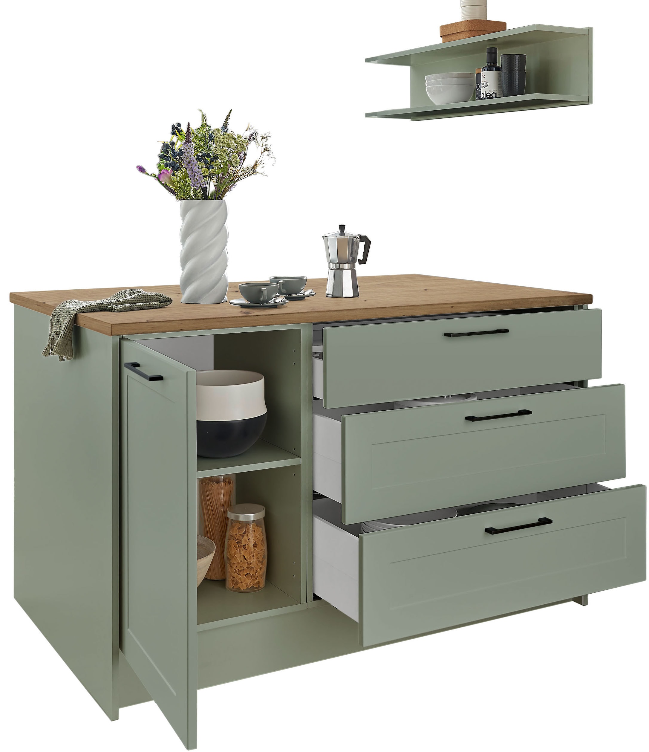 BASIC by Balculina Kücheninsel »Marsi« Breite 145 cm, Türen und Schubkästen Sofclose, beidseitig nutzbar