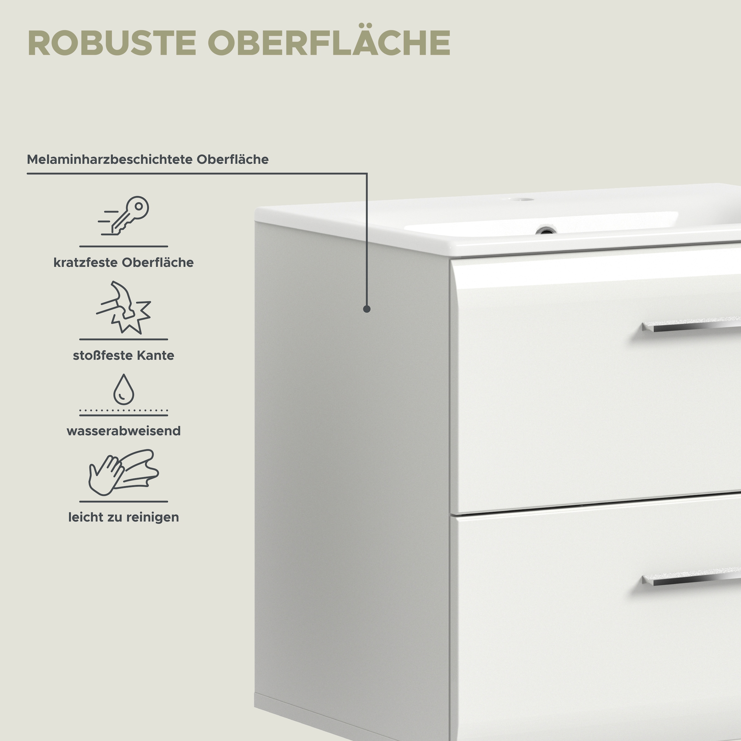 INOSIGN Waschbeckenunterschrank 2 Stk. tlg. Florenz, Waschtisch inkl. Waschbecken, Weiß Hochglanz Tiefzieh