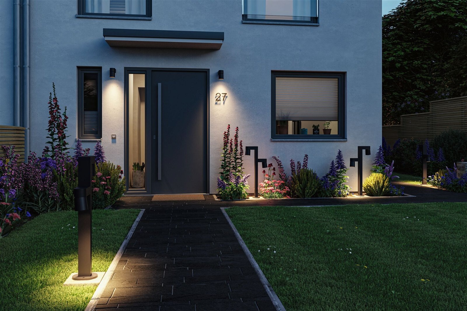 Paulmann LED Pollerleuchte »Kimu IP44 822mm 3000K 2x8W 750lm 230V 70° Anthrazit Aluminium«, 2 flammig