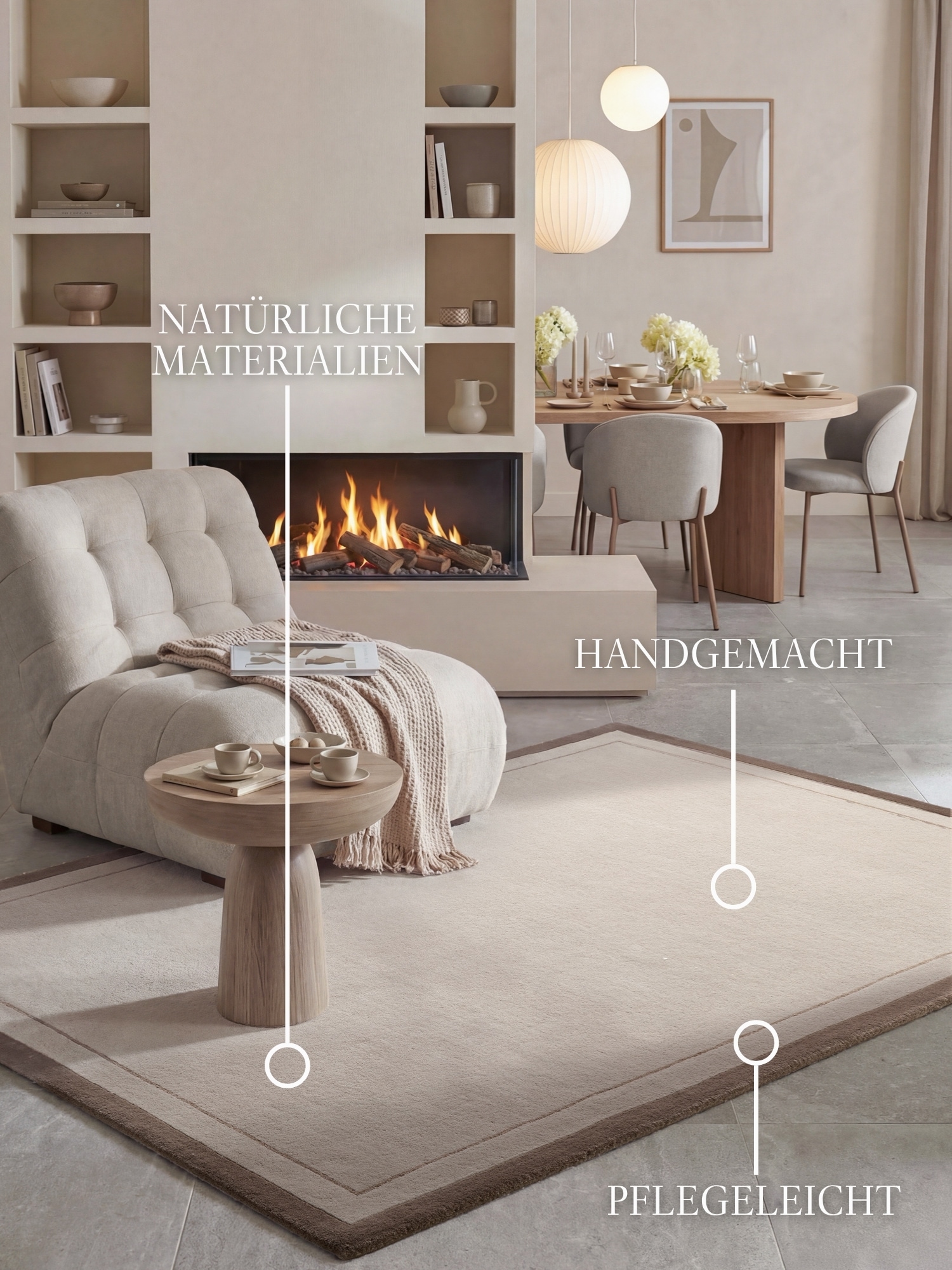 Villeroy & Boch Wollteppich »Niko« rechteckig 16 mm Höhe Wolle, Viskose, Natur, Handgemacht, Landhaus, Wohnzimmer, Schlafzimmer
