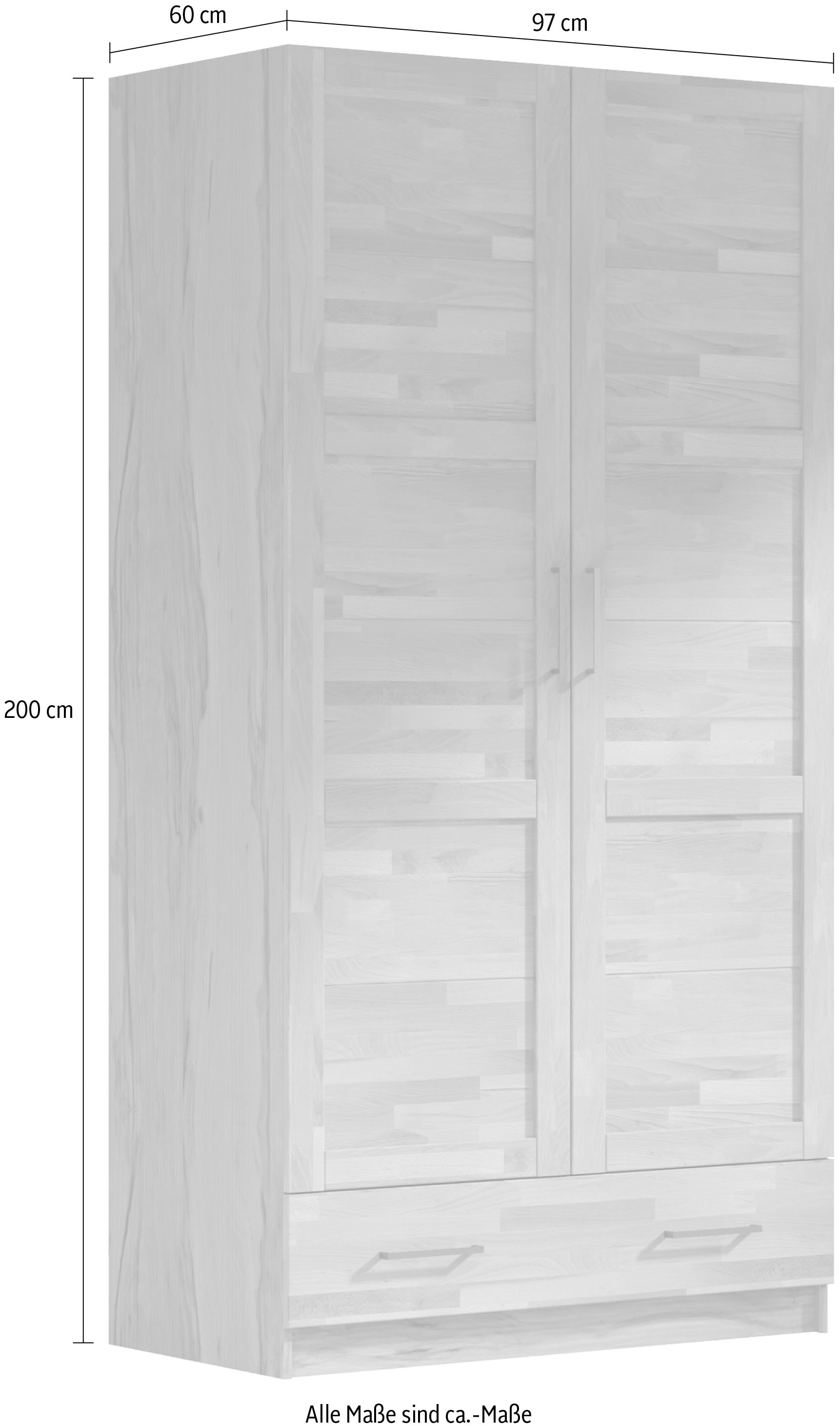Home affaire Kleiderschrank »Sabrina, 97x60x200cm, natürlicher Landhausstil«, teilmassiv, Buche oder Eiche, FSC-zertifiziert, Metallgriffe