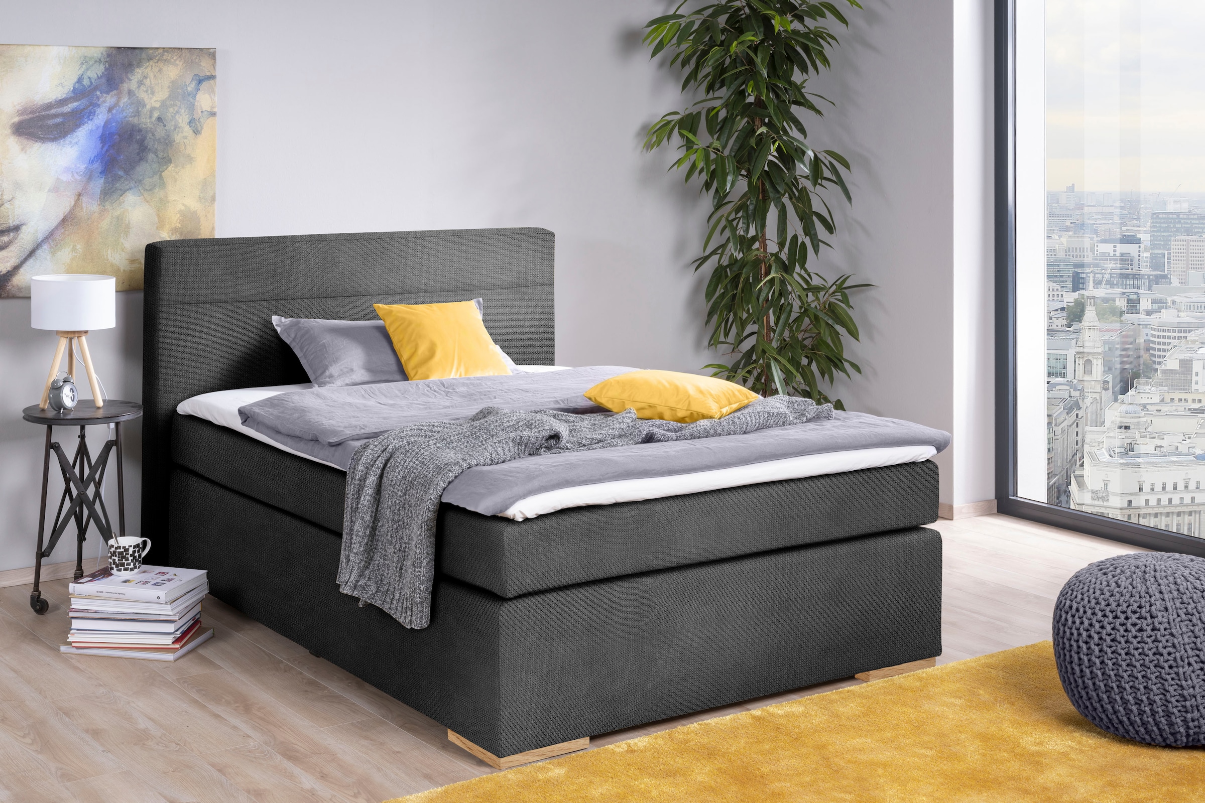 alina Boxspringbett »Nikki« inklusive Matratze und Topper, Füße Buche natur