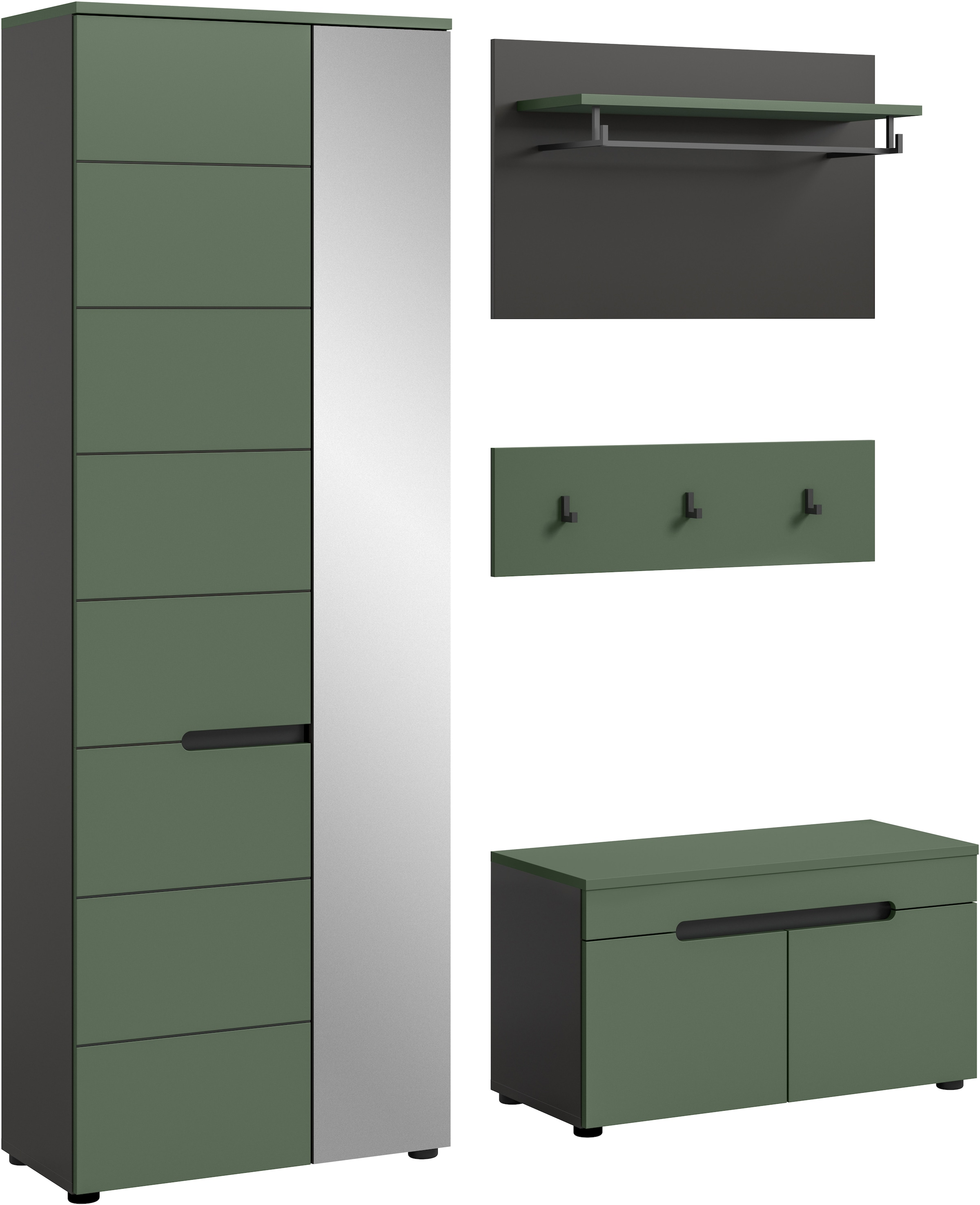 Home affaire Garderoben-Set »REHAT, TOPSELLER!, 4-teilig, Breite 160cm, individuell stellbar« bestehend aus: Garderobenschrank, Sitzbank, Paneel, Hakenleiste, 3 Stk. tlg.