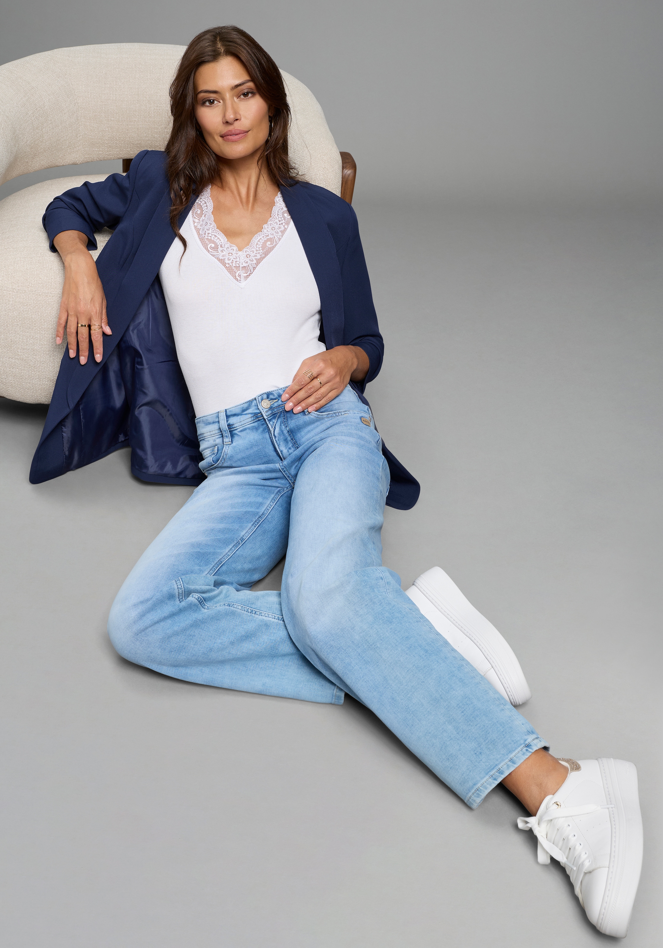 Laura Scott Longblazer mit gerafften Ärmeln