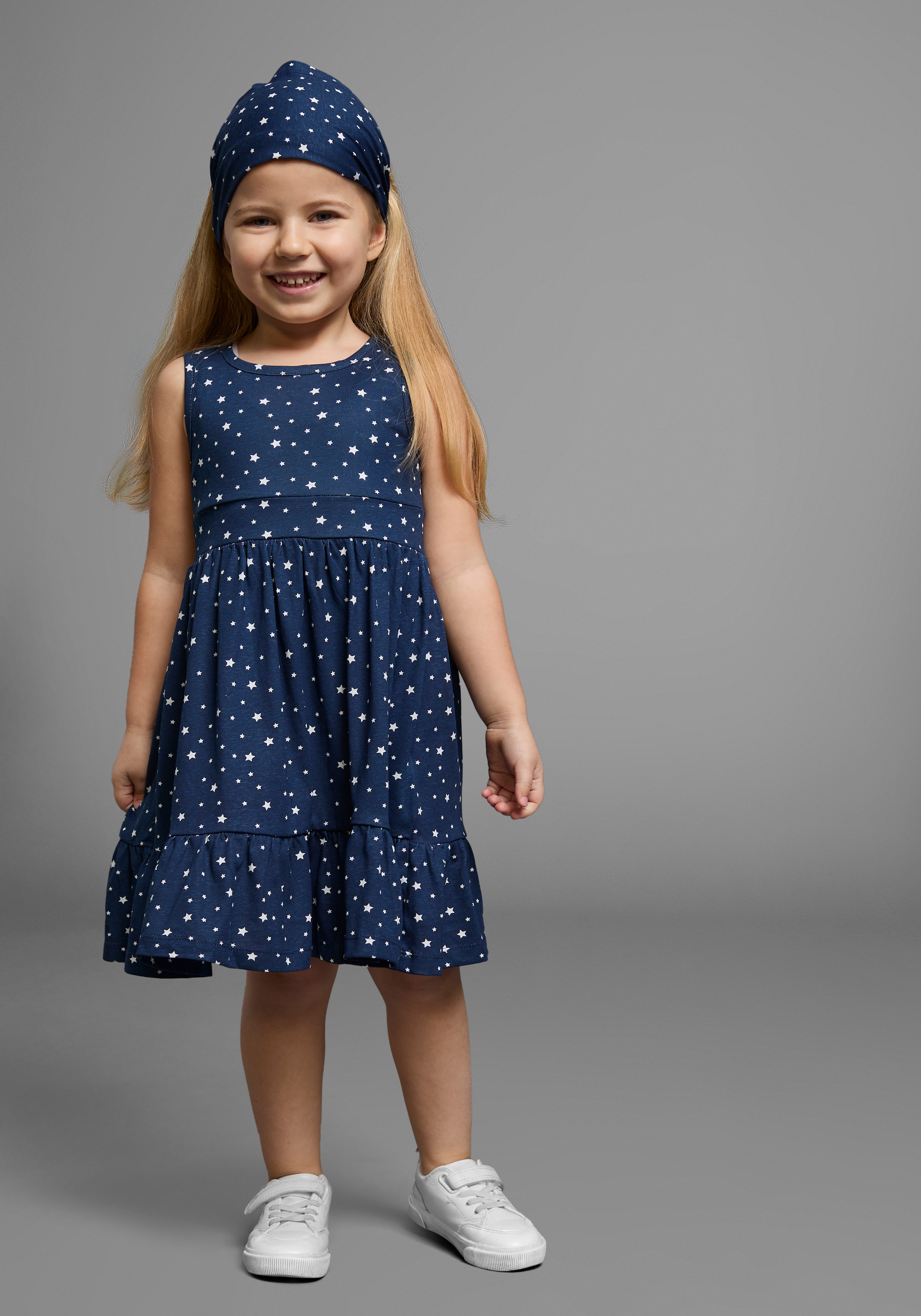 KIDSWORLD Jerseykleid »2tlg. Shirtkleid + Haarband im niedlichen Sternen-Allover«, (Set, 2 tlg.), festliche Anlässe, knielang, verspielter Stil, aus Baumwolle