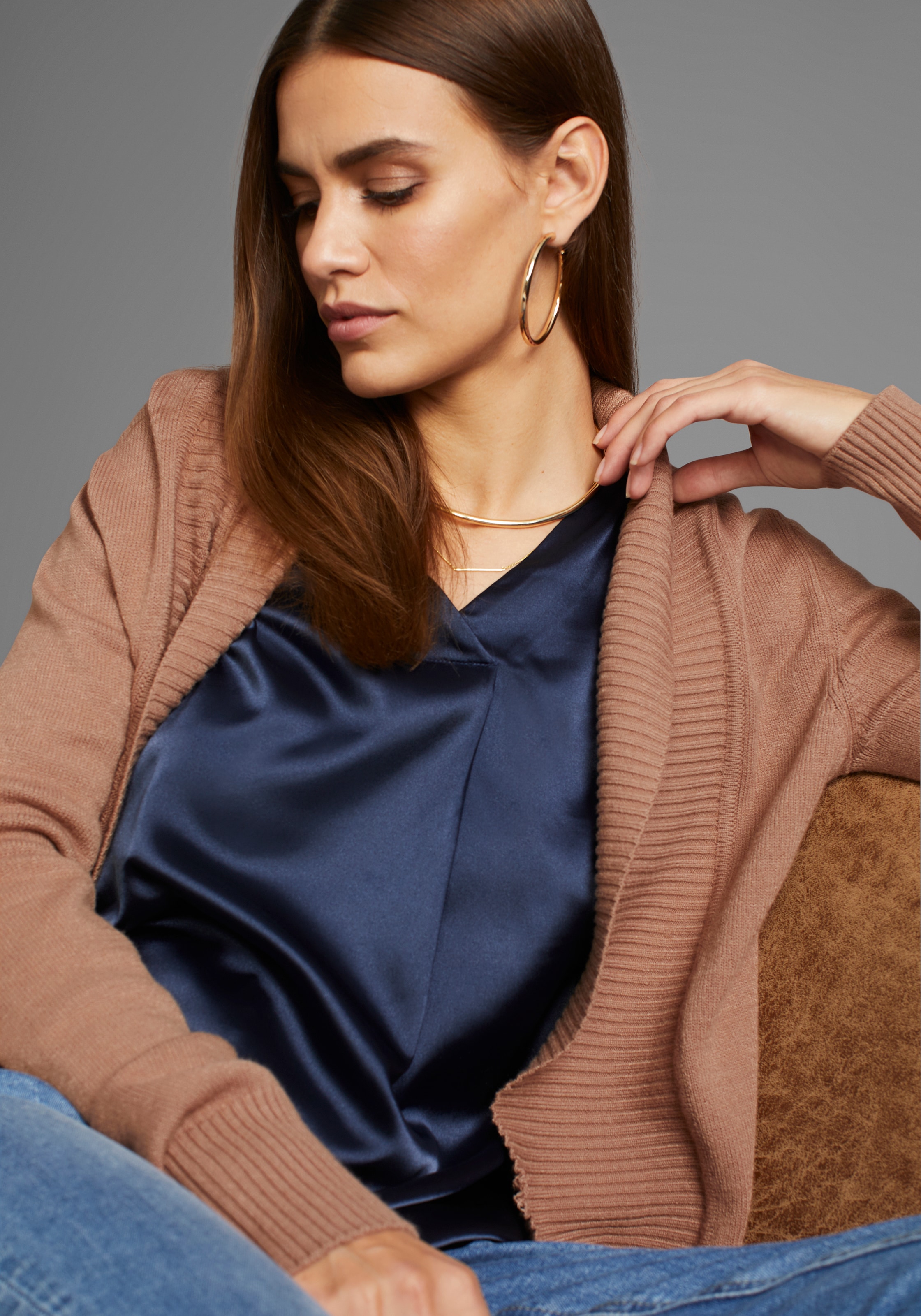 HECHTER PARIS Longstrickjacke, mit Schalkragen