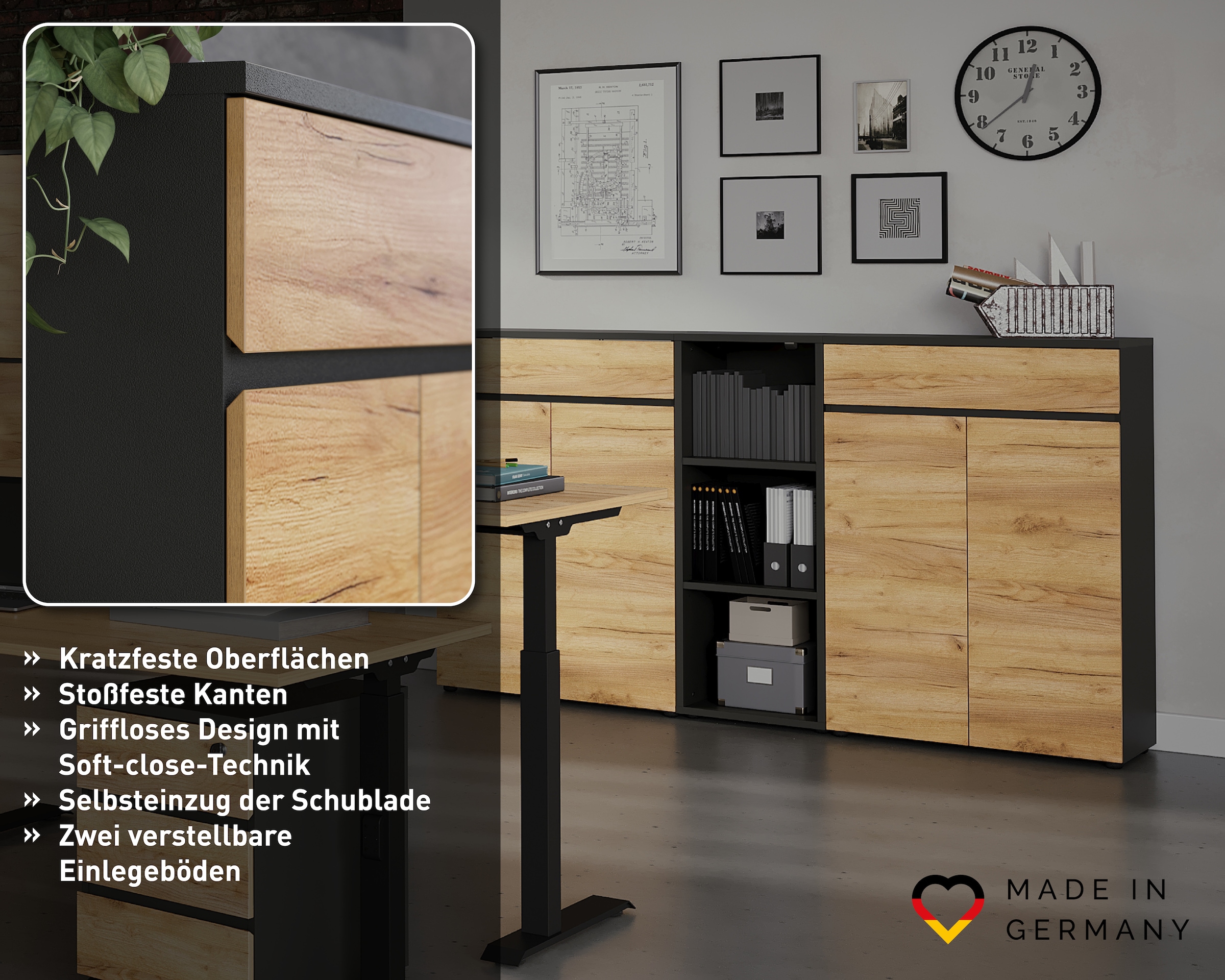 GERMANIA Aktenschrank »Lissabon« 1 Stk. tlg. mit Selbsteinzug der Schubladen und grifflosem Design