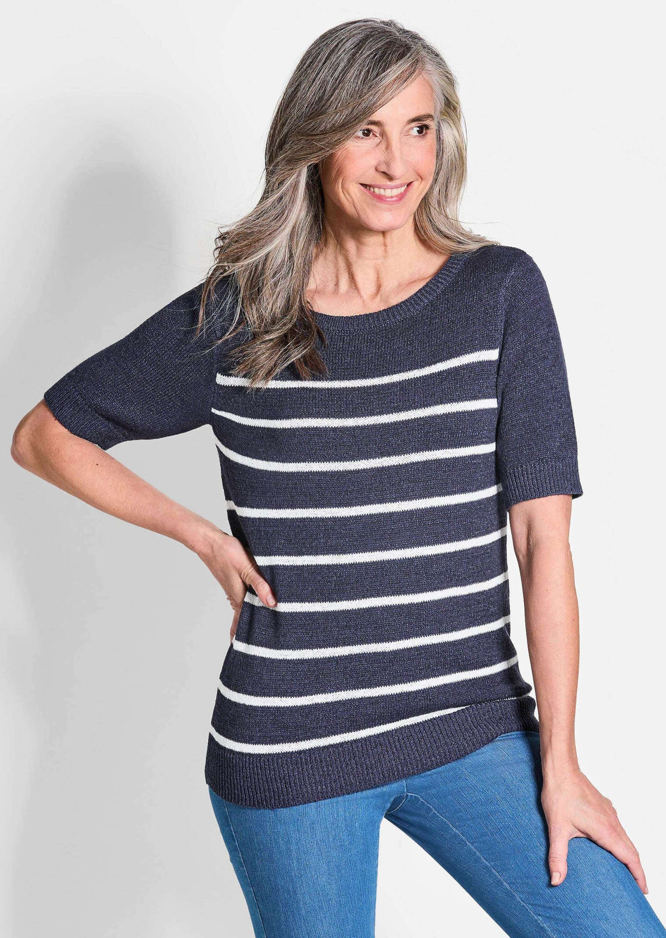 GOLDNER Rundhalspullover »Maritimer Pullover mit U-Boot-Ausschnitt«