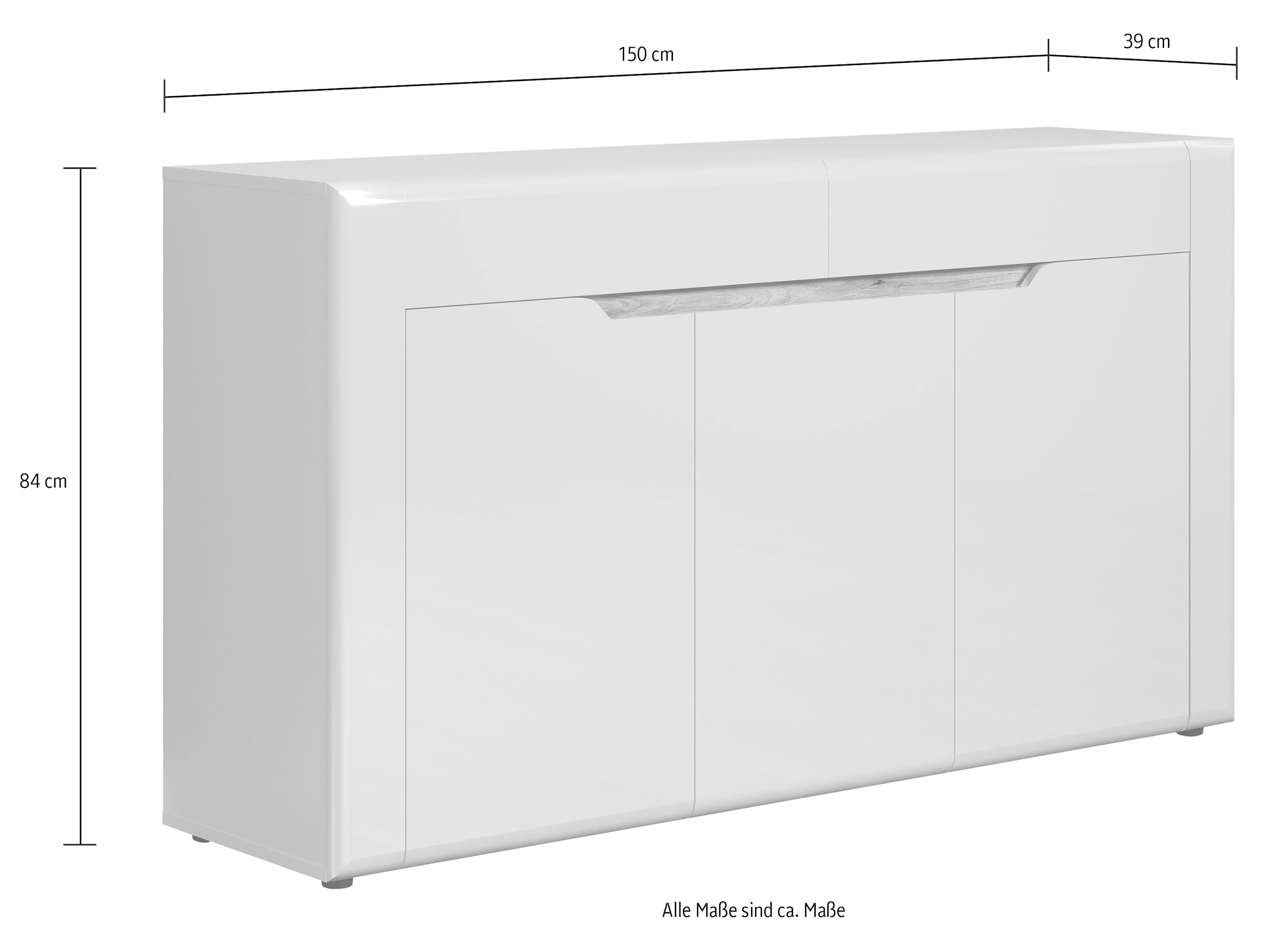 INOSIGN Sideboard »Graz«, (Packung, 1 St.), Maße aufgebaut (B/T/H in cm): 150/39/84 - Hochglanz Front