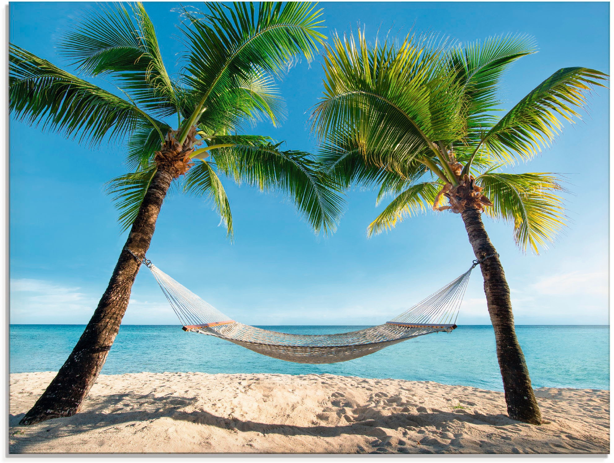 Artland Glasbild »Palmenstrand Karibik mit Hängematte«, Amerika, (1 St.), in verschiedenen Größen