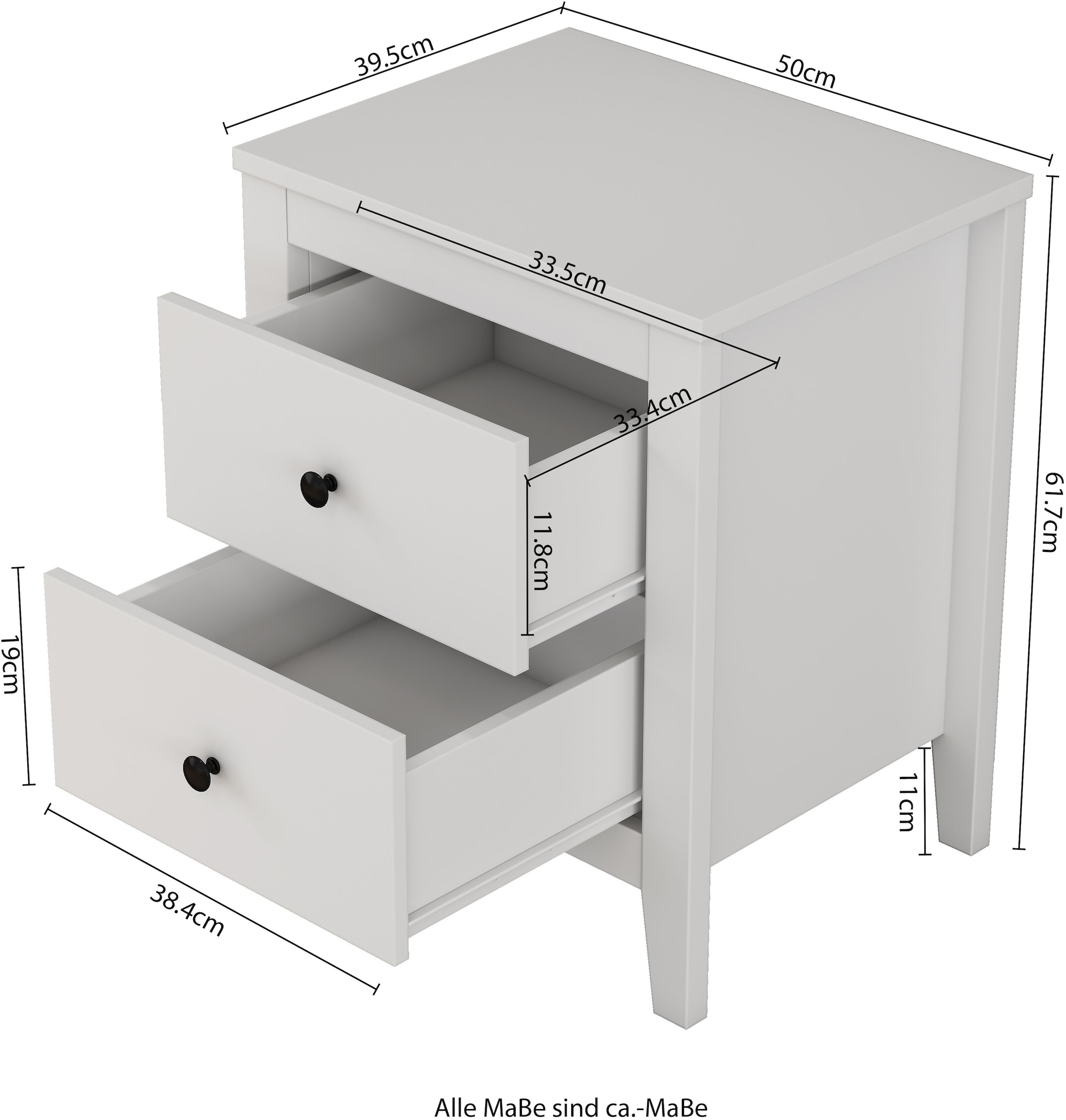 OTTO home Nachtkommode »Borkum Nachttisch Set im Landhaus Design weiß Bestseller« Set, 2 Schränke im Set, schwarze Griffe aus Metall, 