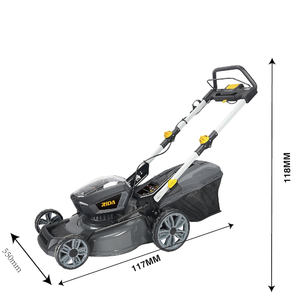 RIDA Akkurasenmäher »ZLM777-2VL (bürstenlos) 40V, 460 mm«, (2x 4Ah Akku, Dual-Netzteil 3Ah)