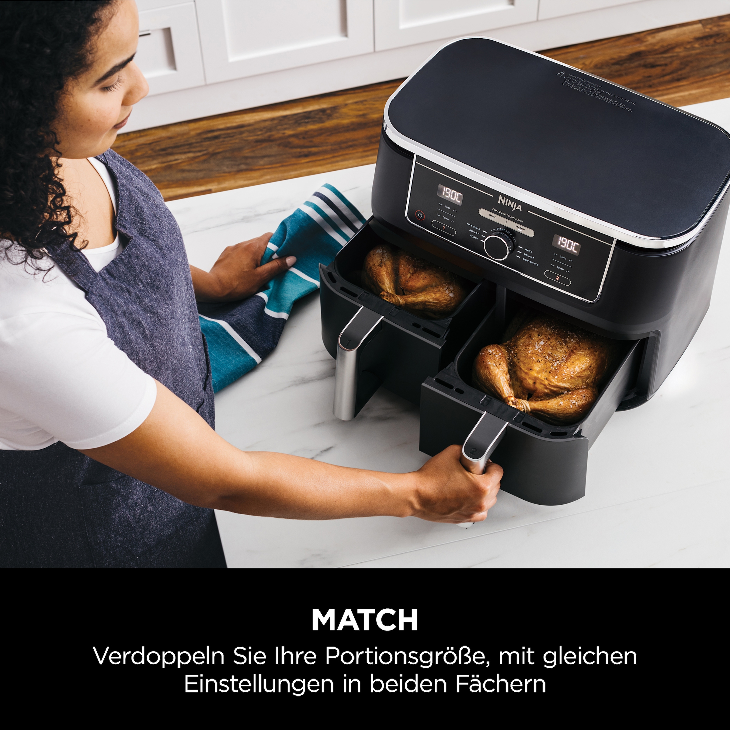 NINJA Heißluftfritteuse »Foodi AF400EU Dual Zone Airfryer«, 2470 W, Kapazität je 1,4 kg, incl. 2 Crisper Gittereinsätze