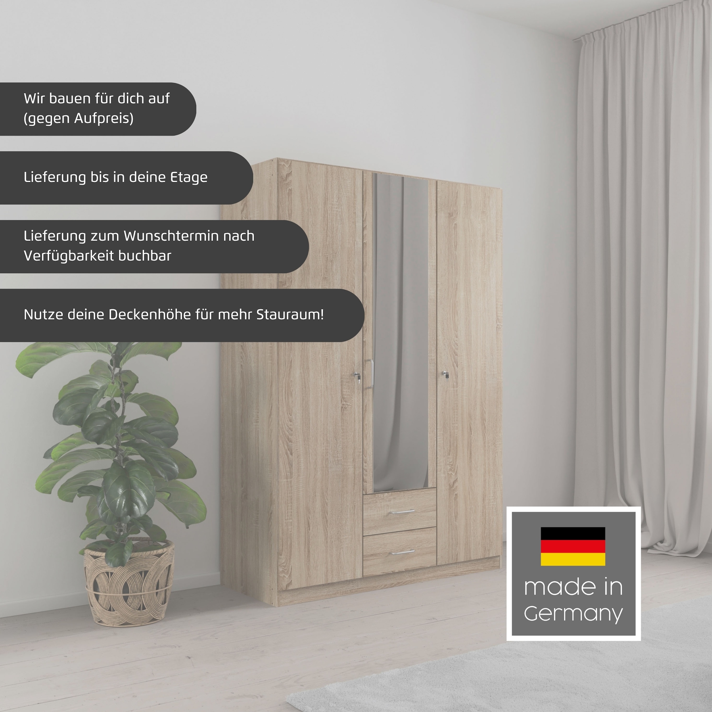 rauch Kleiderschrank »Schrank Garderobe Garderobenschrank Putzschrank Wäscheschrank BERGHEIM« Breiten 91/136/181 cm, Höhe 197 cm,  2 Außenschubladen, Tür/en abschließbar je 2 Schlüssel MADE IN GERMANY