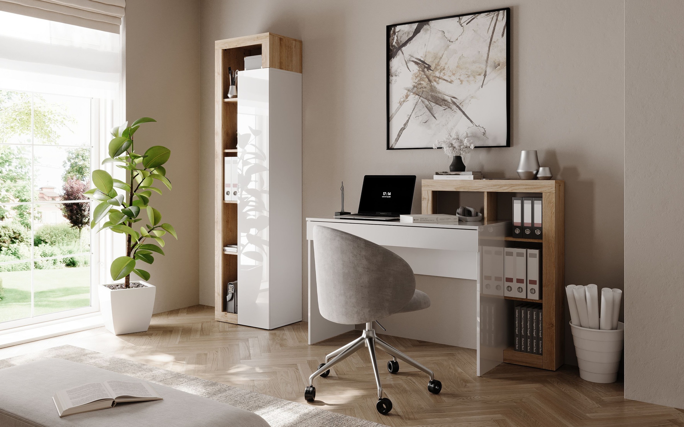 INOSIGN Aktenschrank »Hamburg Höhe 189 cm, Breite 50 cm, 1 Tür, offene Fächer, Büroschrank,«, Mehrzweckschrank, dekorativer Rahmen, Metallgriff, viel Stauraum