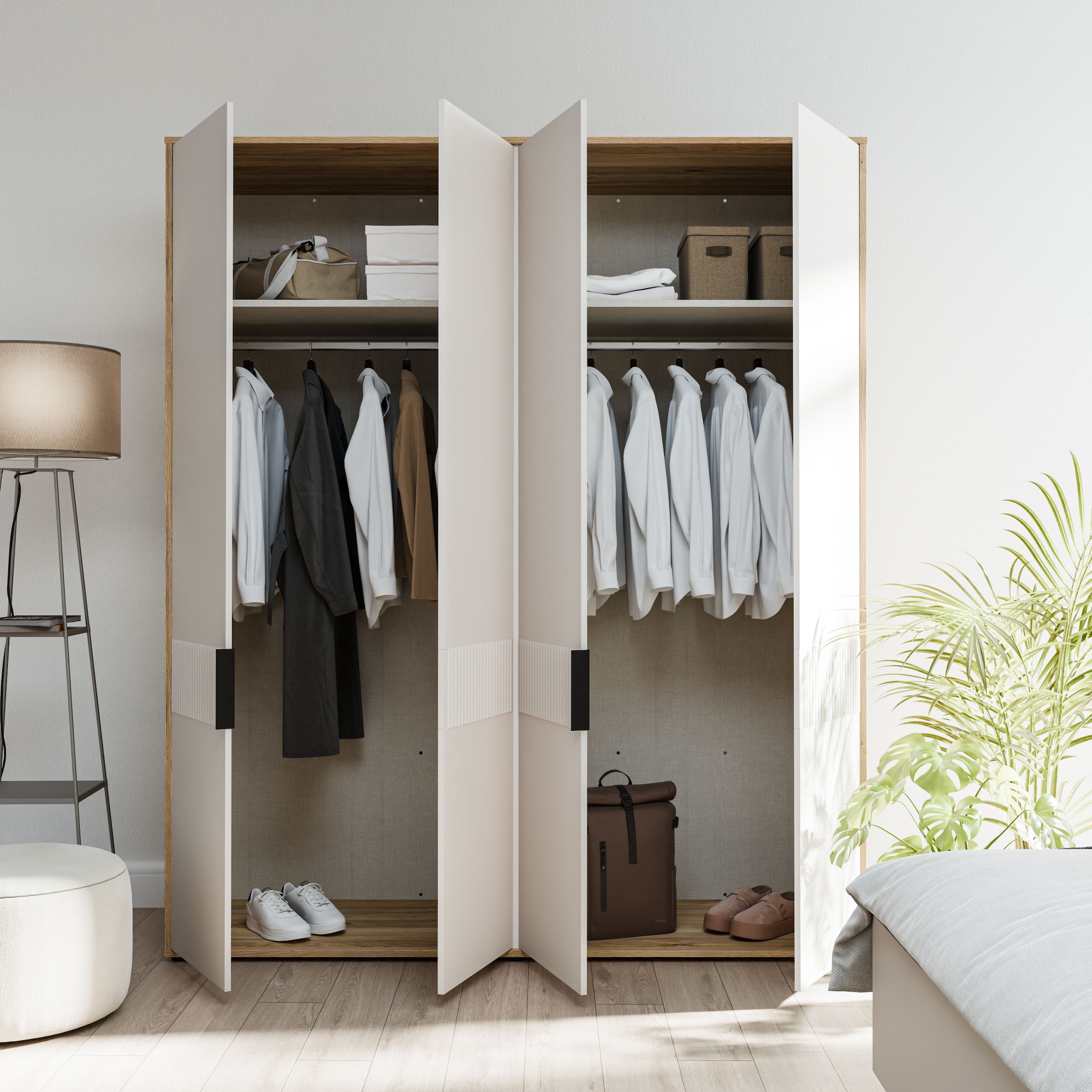 FORTE Kleiderschrank »Forte Seravel Drehtürenschrank, Lamellenoptik, 4 Türen« B/H/T 179,3/214,3/59,4 cm, Zubehör optional bestellbar