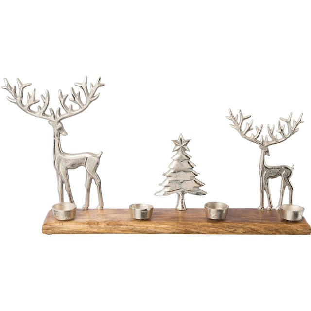 Creativ deco Adventsleuchter »Weihnachtsdeko«, (1 St.), auf edler  Holzplatte, für 4 Kerzen, ideal als Adventsleuchter auf Raten bestellen