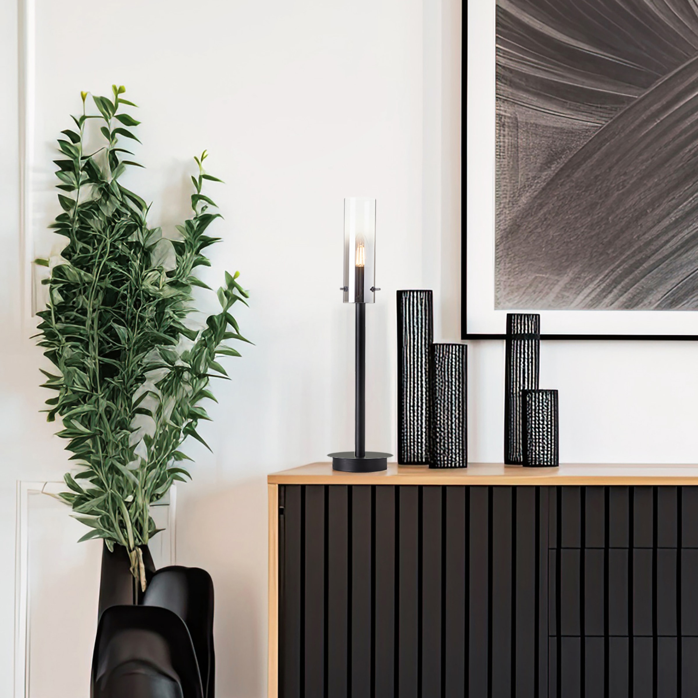 Brilliant Tischleuchte »Glasini« E14 1 Stk. 50 x 12 cm, E14, Metall/Rauchglas, matt schwarz