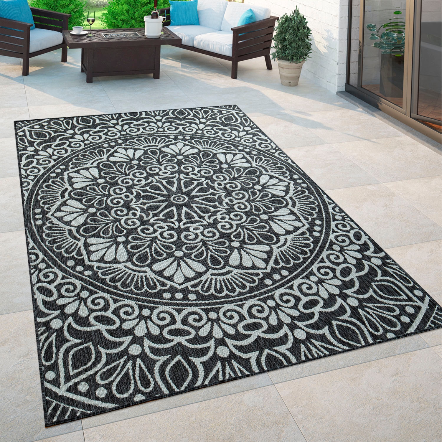 Paco Home Teppich »Coco 205«, rechteckig, 4 mm Höhe, Flachgewebe, Paisley Muster, In- und Outdoor geeignet