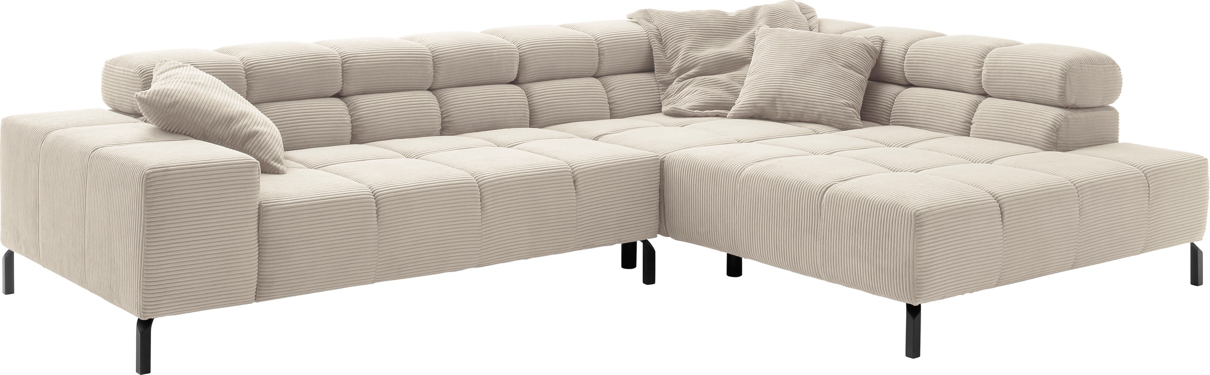 INOSIGN Ecksofa »Ancona New, wahlweise motorische Sitztiefenverstellung, auch in Cord«, feine Steppung, mit Kopfteilverstellung, 3 Zierkissen, L-Form