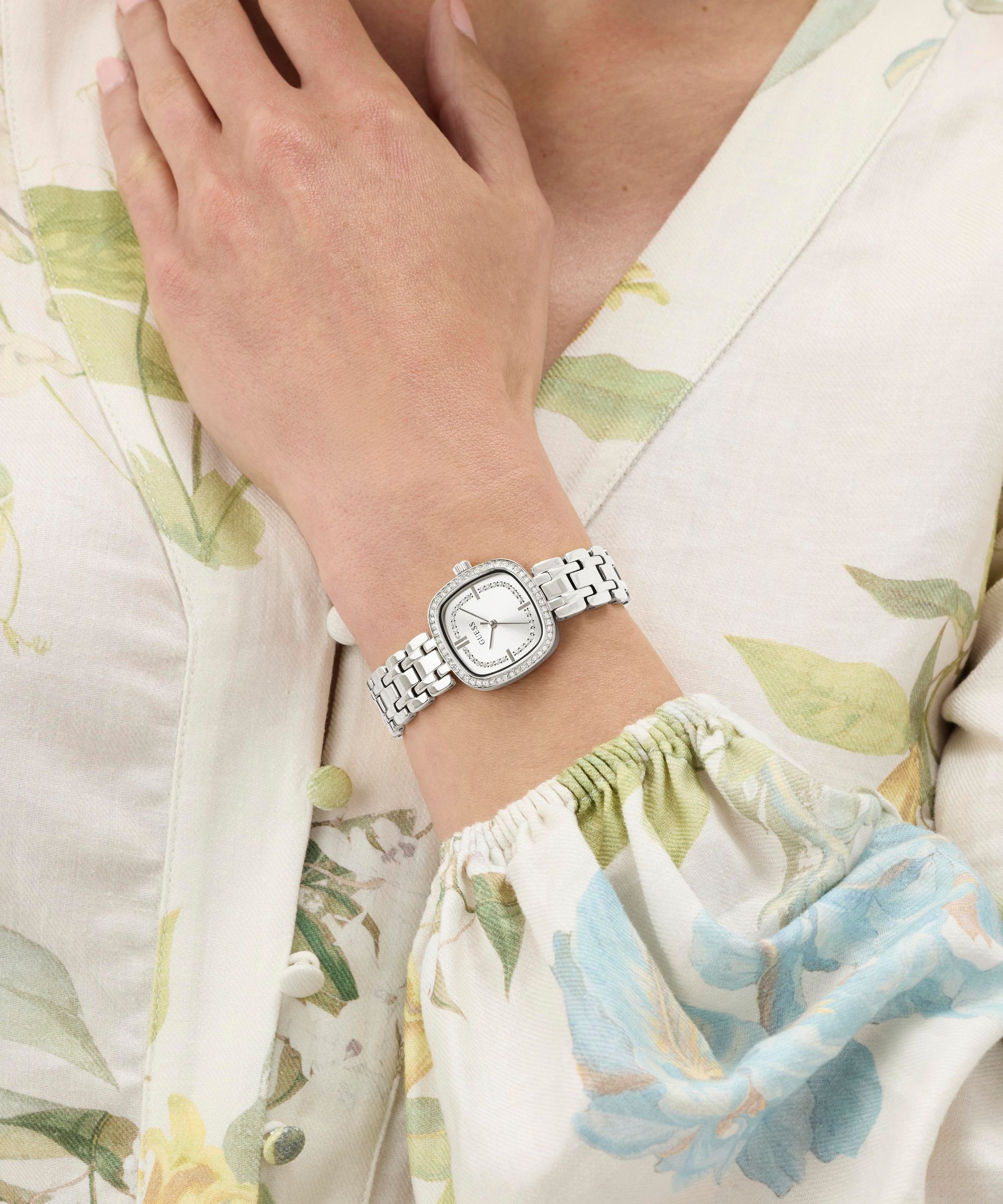Guess Quarzuhr »HAZEL« Armbanduhr, Damenuhr, Edelstahlarmband, analog