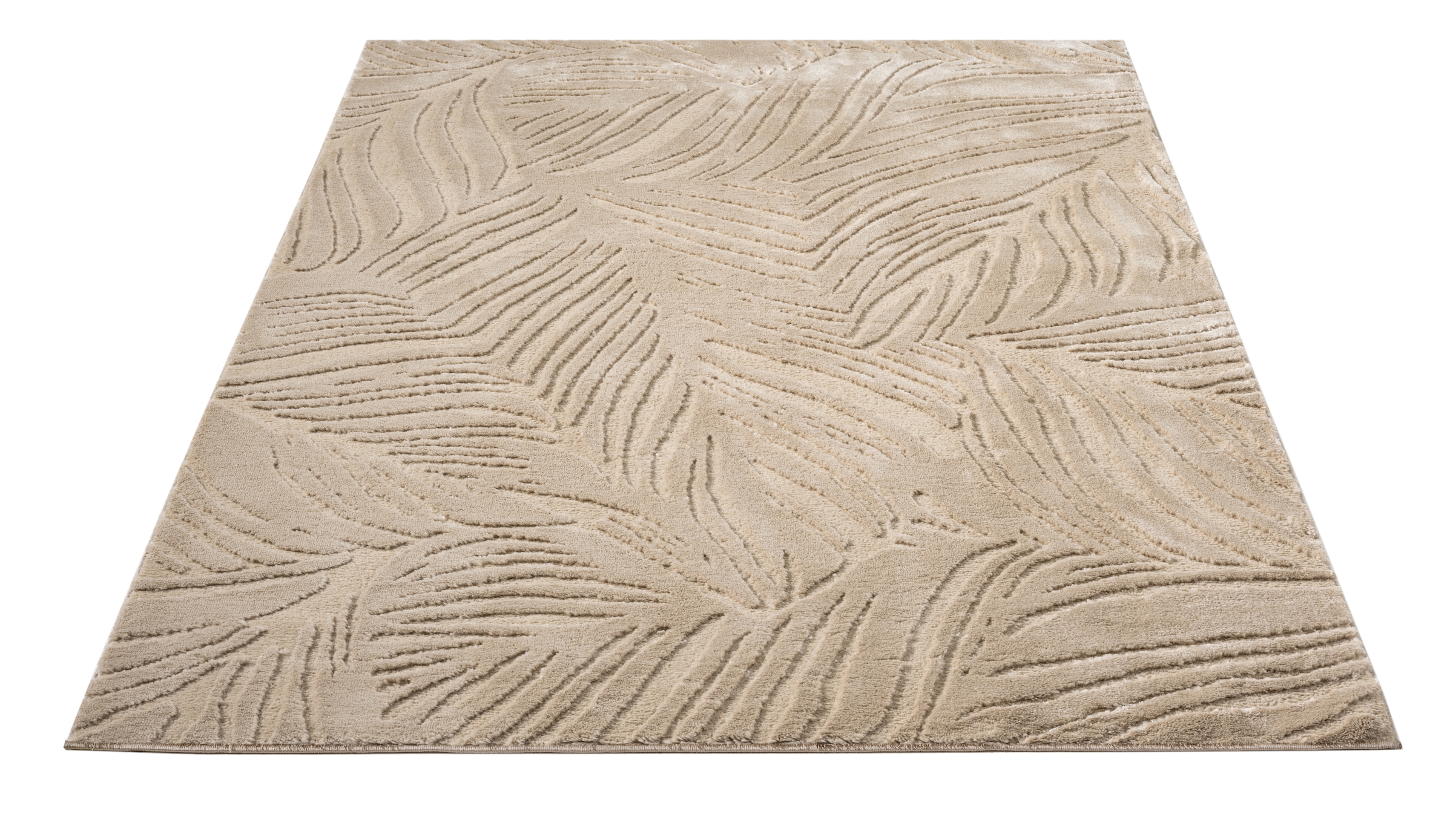 OTTO home Teppich »Samia, Hoch-Tief-Struktur« rechteckig 19 mm Höhe leichter Glanz, Floral, Blätter, Modern, Wohnzimmer, Schlafzimmer