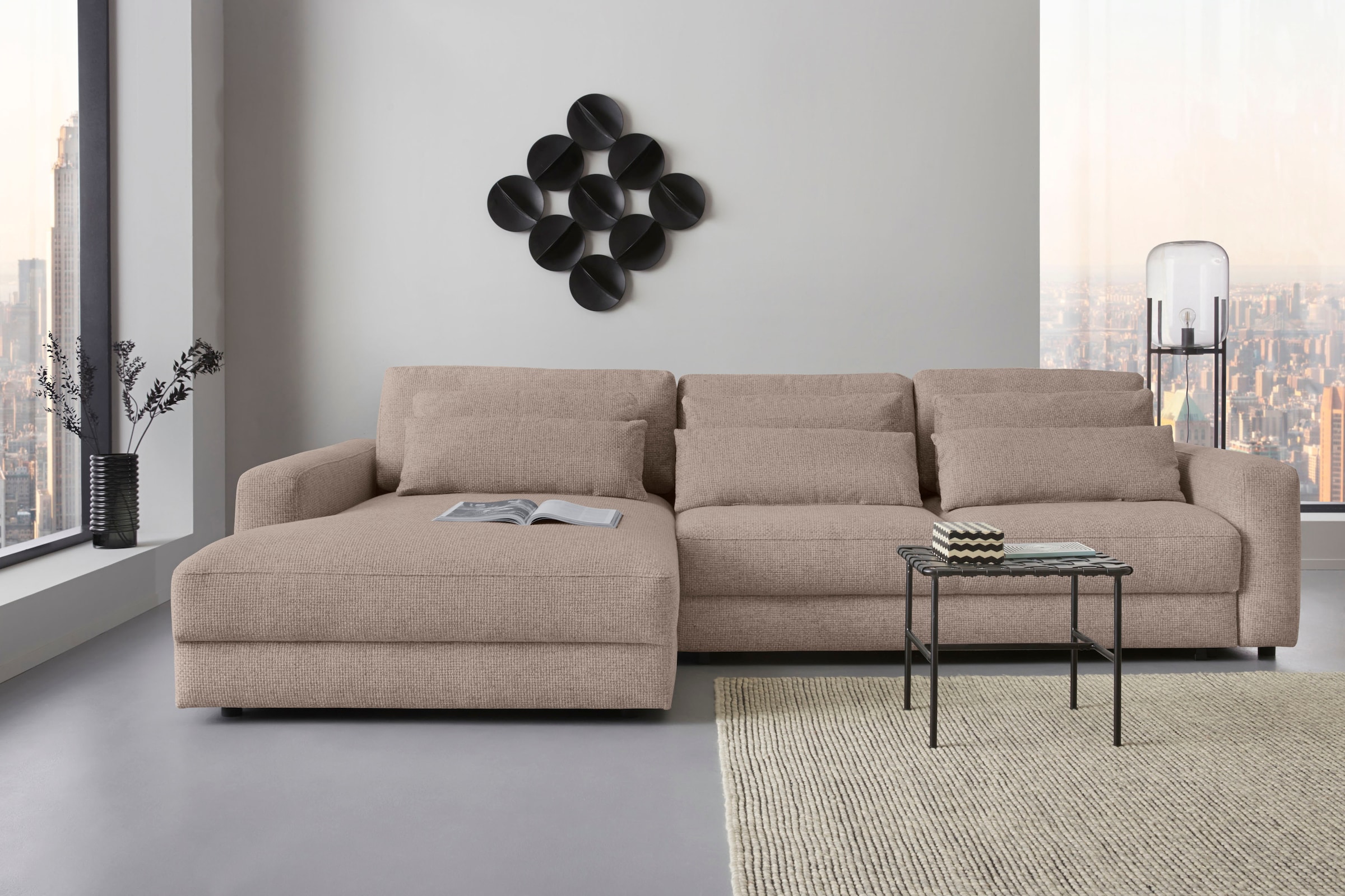 Places of Style Ecksofa »Bloomfield, bequem und elegant, L-Form«, wahlweise mit Bettfunktion und Bettkasten