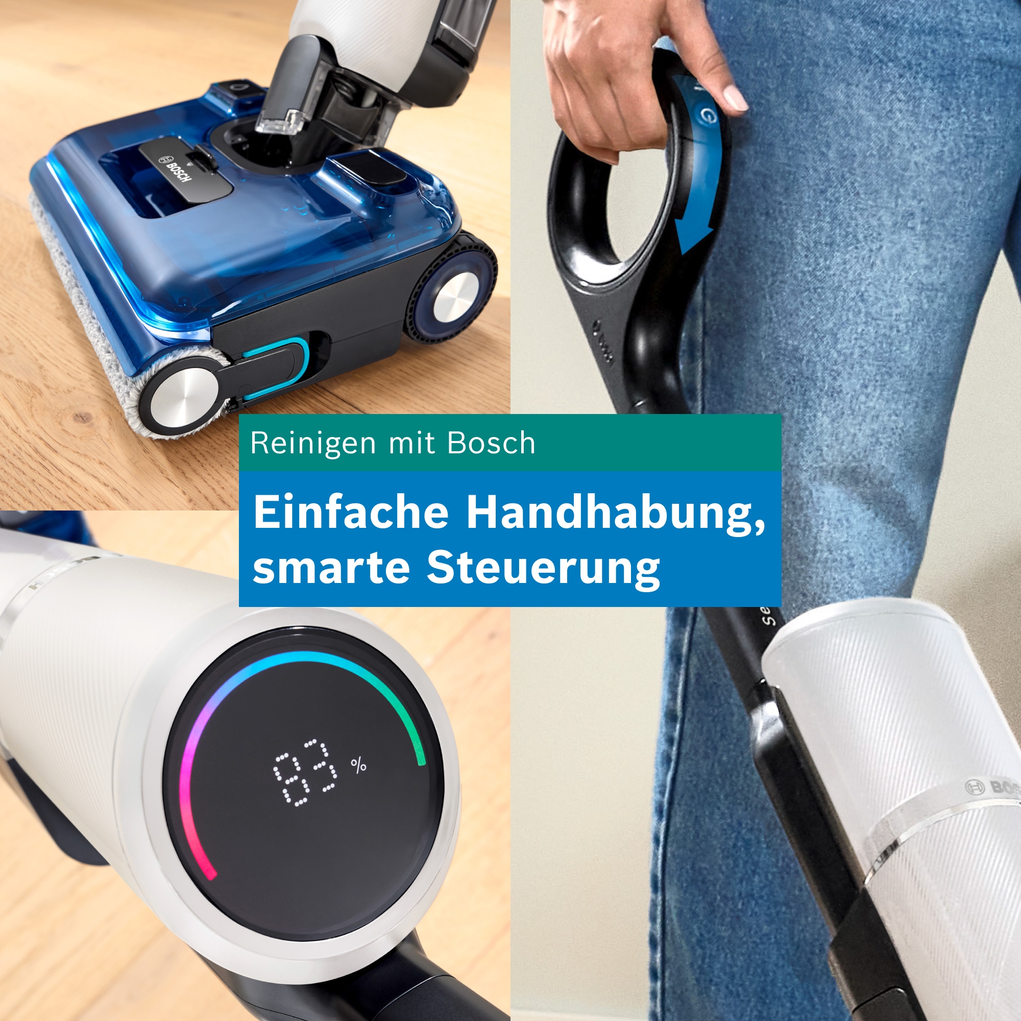 BOSCH Nass-Trocken-Sauger »OneFlow Serie 4 BHF41WS, Selbstreinigung, 24.000 PA Saugkraft« Anti-Haarverwicklung, LED-Licht, Schnelltrocknung, 40 min Akku / 150m²