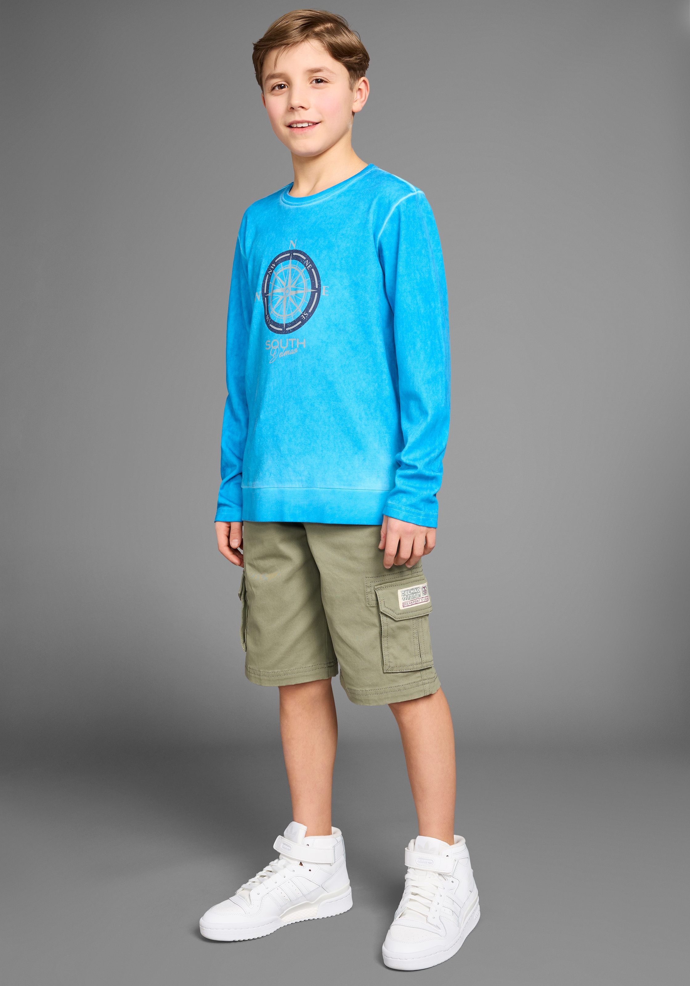 DELMAO Langarmshirt »Modisch gewaschenes Shirt« Trendwaschung