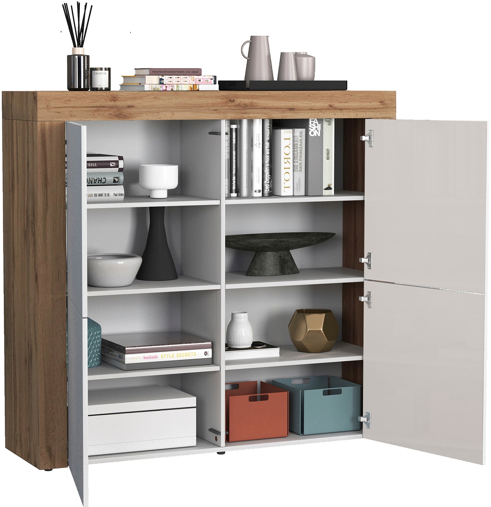 OTTO home Highboard »CHRONOS Breite 140 cm mit 4 Türen und 8 Fächer 'Made in Italy'« 1 Stk. tlg. Hohes Sideboard, Kommode, Schrank, Grifflos mit Push to Open