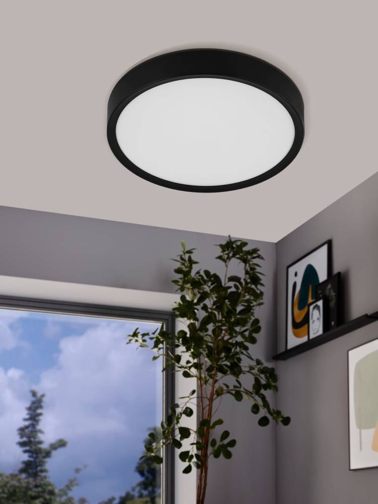 EGLO Deckenleuchte »MUSURITA Deckenlampe, Wohnzimmerlampe, schwarz, Stahl + Kunststoff«, 1 flammig, Leuchtmittel LED-Modul | LED wechselbar, LED Deckenlampe, Wohnzimmer, Schlafzimmer, Küche, Flur, modern, 34x6cm