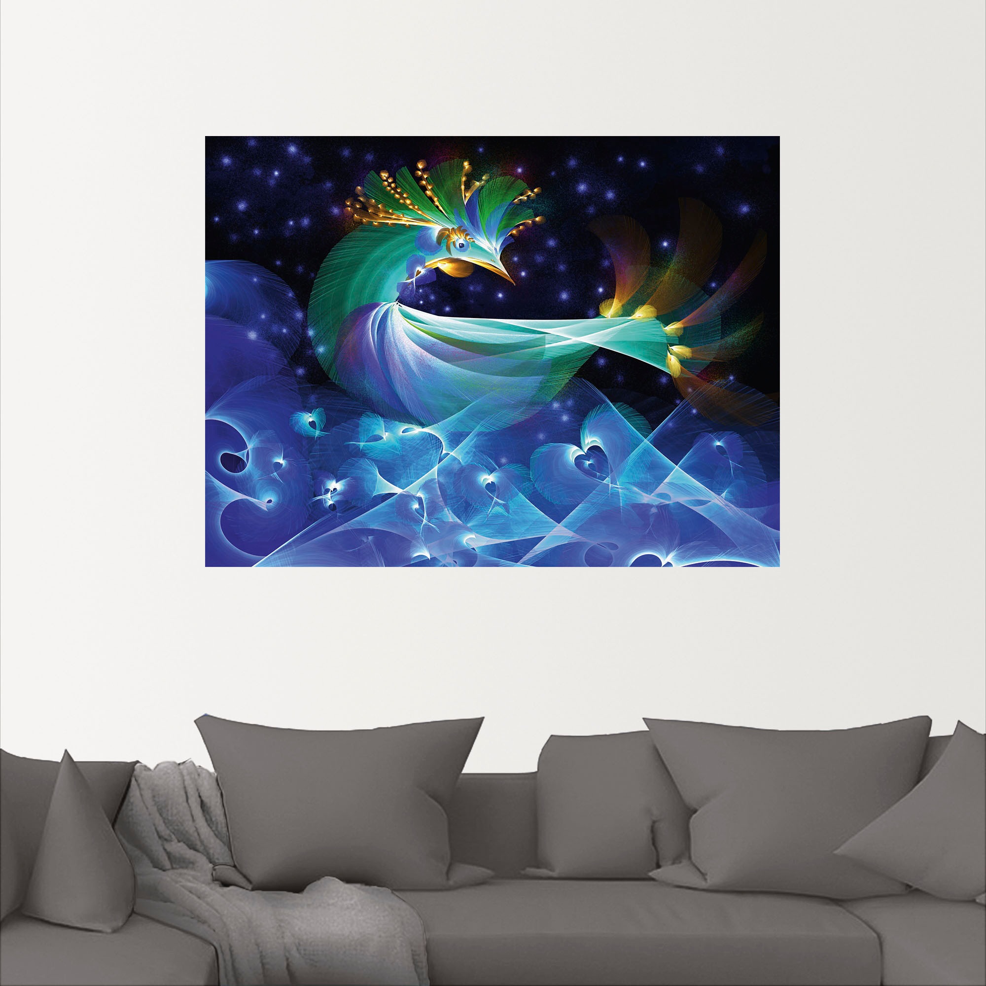 Artland Wandbild »Zaubervogel im Meer der Herzen«, Animal Fantasy, (1 St.), als Alubild, Leinwandbild, Wandaufkleber oder Poster in versch. Größen