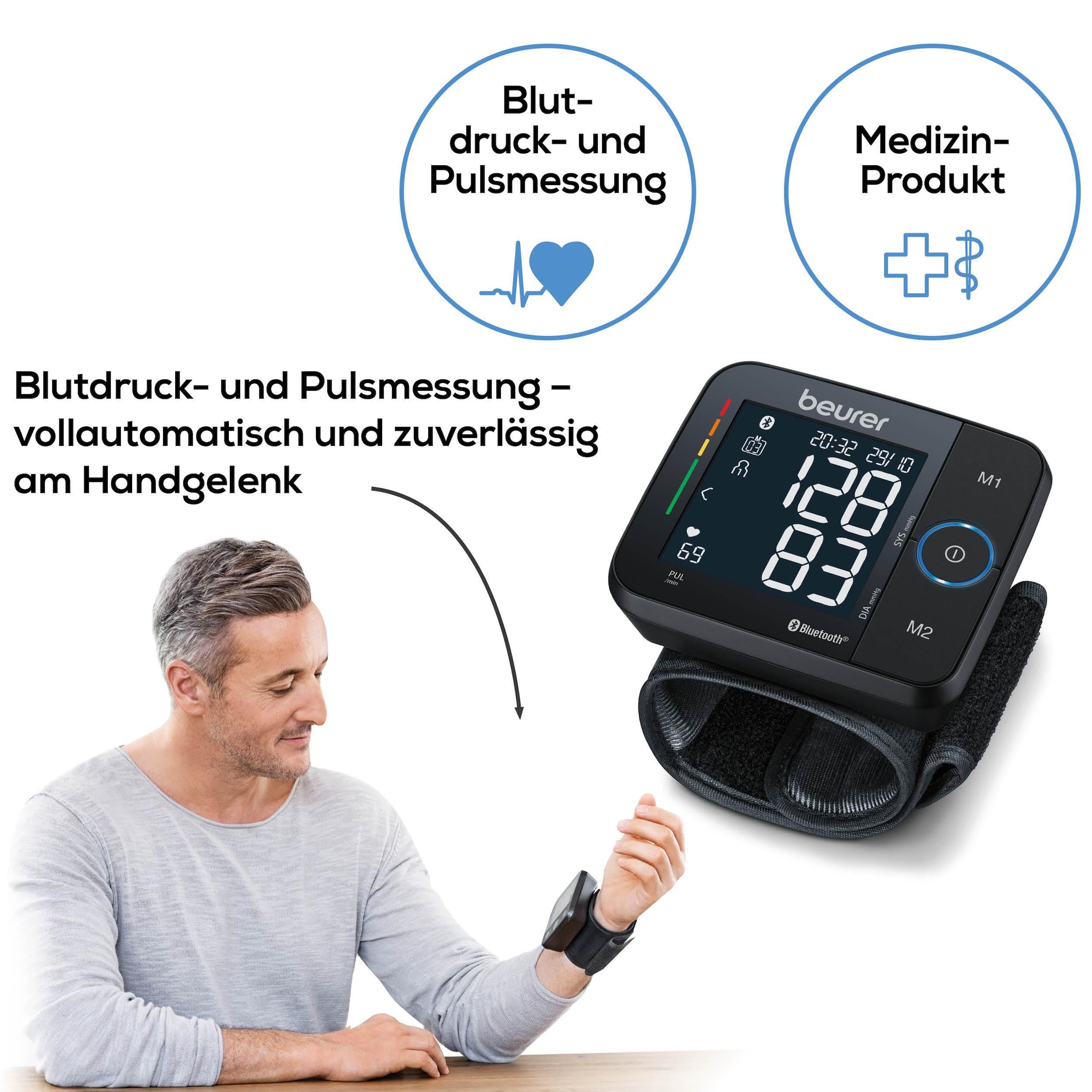 BEURER Handgelenk-Blutdruckmessgerät »BC 54 mit farbigem Risikoindikator und Arrhythmie-Erkennung«, Inkl. Aufbewahrungsbox und Blutdruckpass zur Dokumentation der Werte