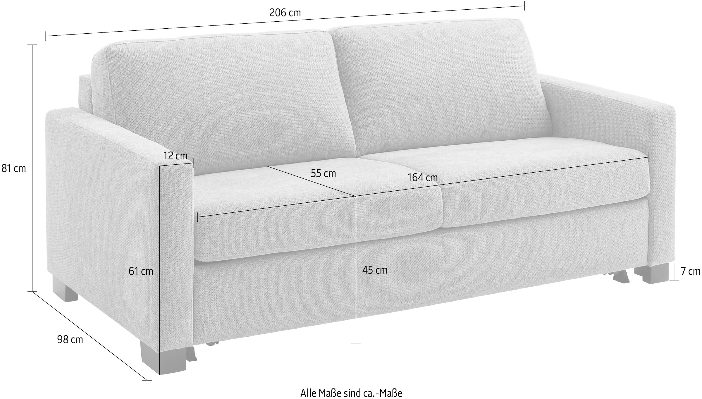 Home affaire Schlafsofa »Vionelle, 3-Sitzer mit Kaltschaummatratze nach Wahl, Breite 206 cm« Dauerschläfer mit wahlweise Standard- oder Premium-Matratze
