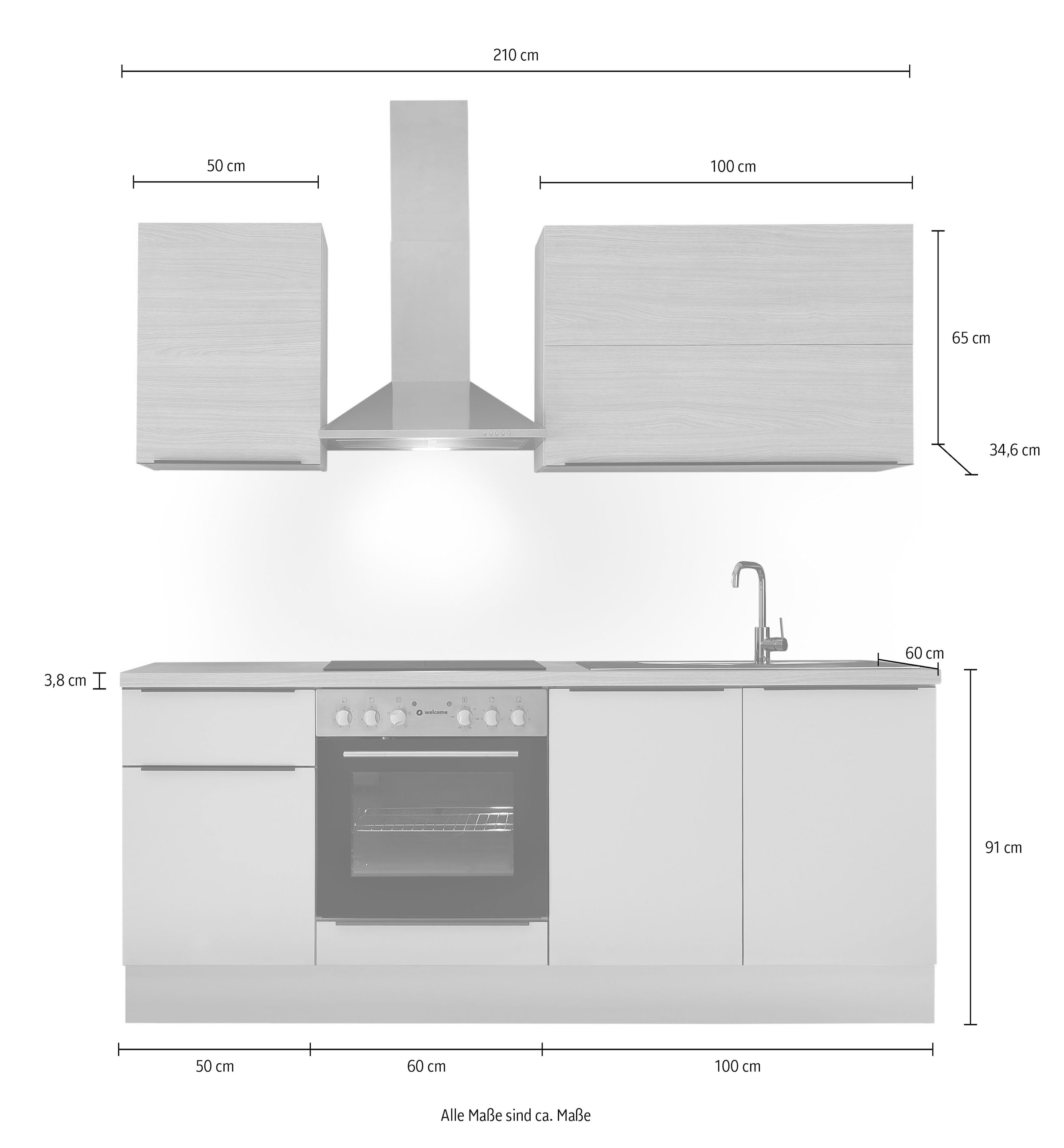 KOCHSTATION Küchenzeile »Cocco B/H/T 210x211x60 cm« Breite 210 cm, wahlweise mit E-Geräten und Induktion
