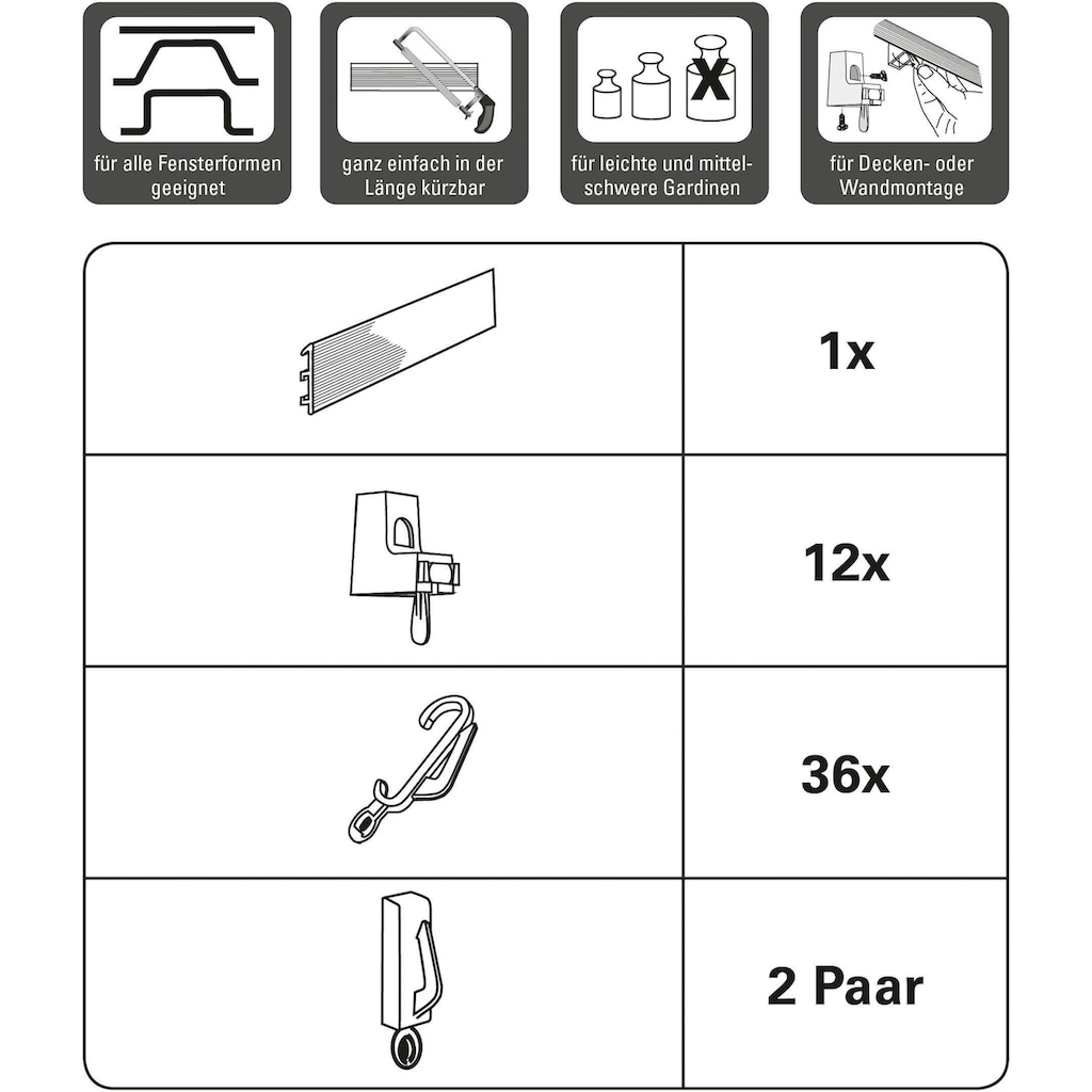 GARDINIA Gardinenschiene »Vorhangschiene Flexline Komplett-Set«, Fixmaß, 1-läufig