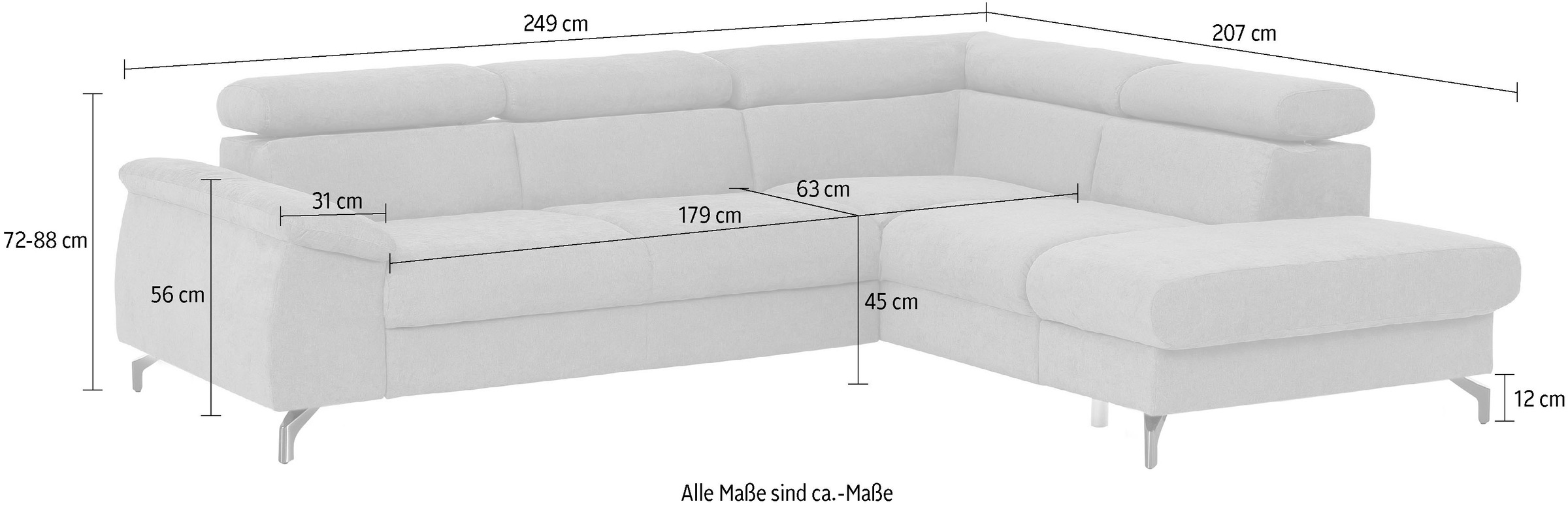 COTTA Ecksofa »Komaris L-Form«, inklusive Kopfteilverstellung, wahlweise Bettfunktion/Bettkasten