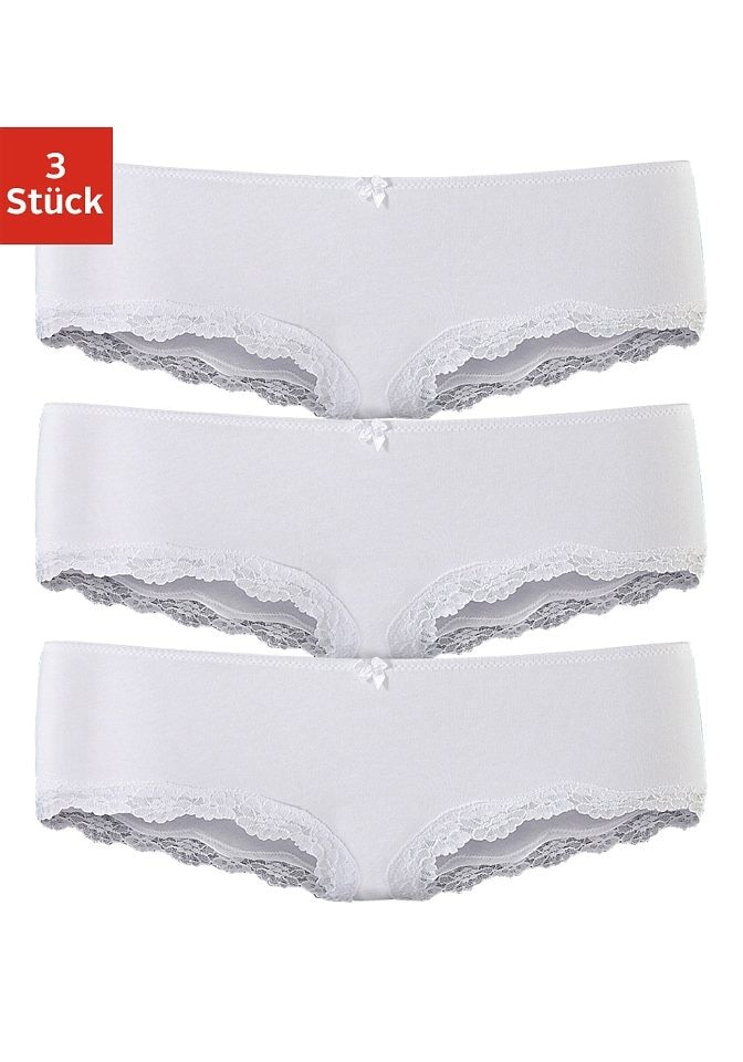 LASCANA Panty 3er-Pack,  aus elastischer Baumwolle mit zarter Spitze