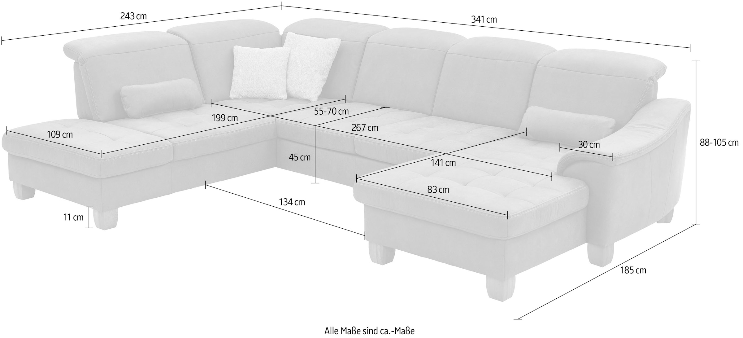 Die PlanBar Wohnlandschaft »PP-LA23145 U-Form« inkl. Kopfpolsterverstellung, Federkernpolsterung